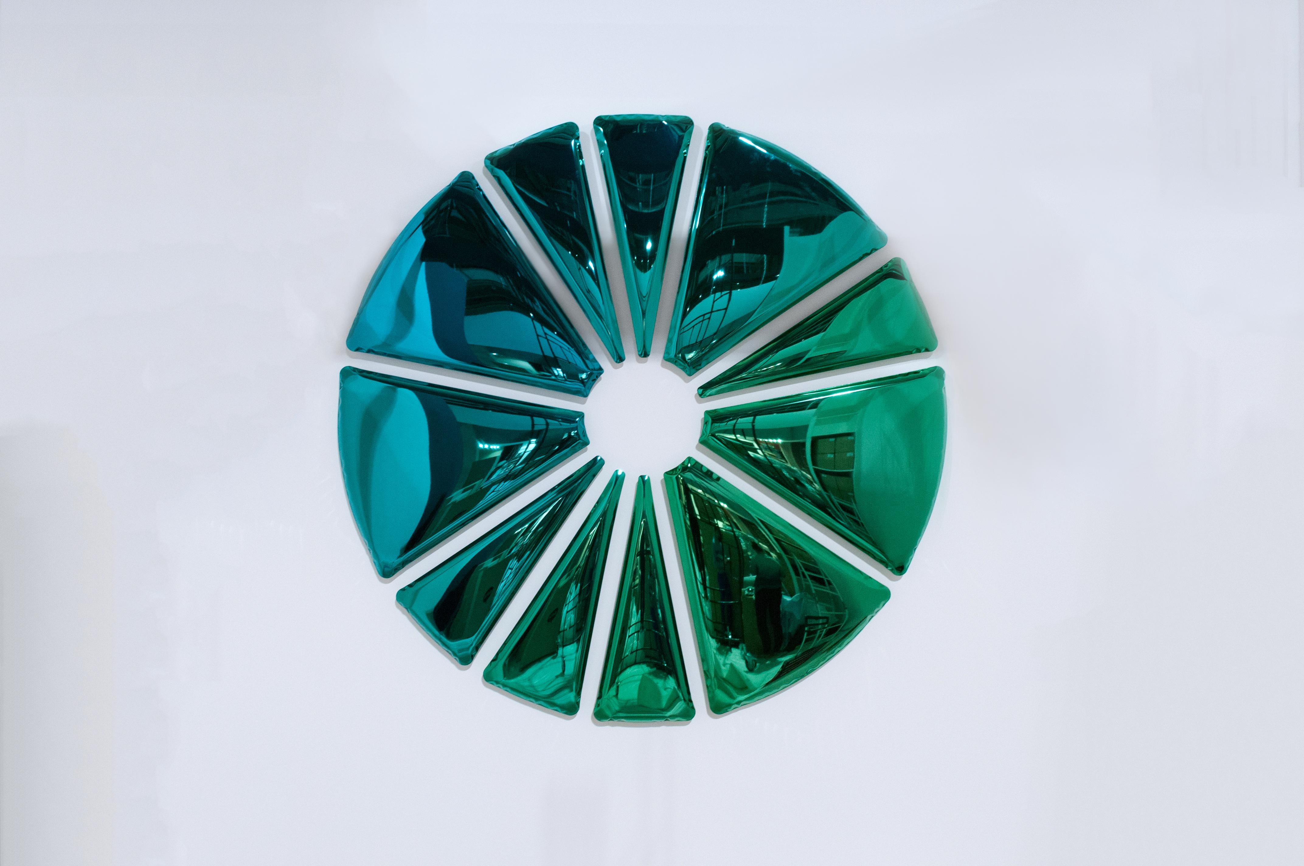 Modern Nucleus Oversized Mirror Sculpture in Gradient Emerald and Sapphire For Sale