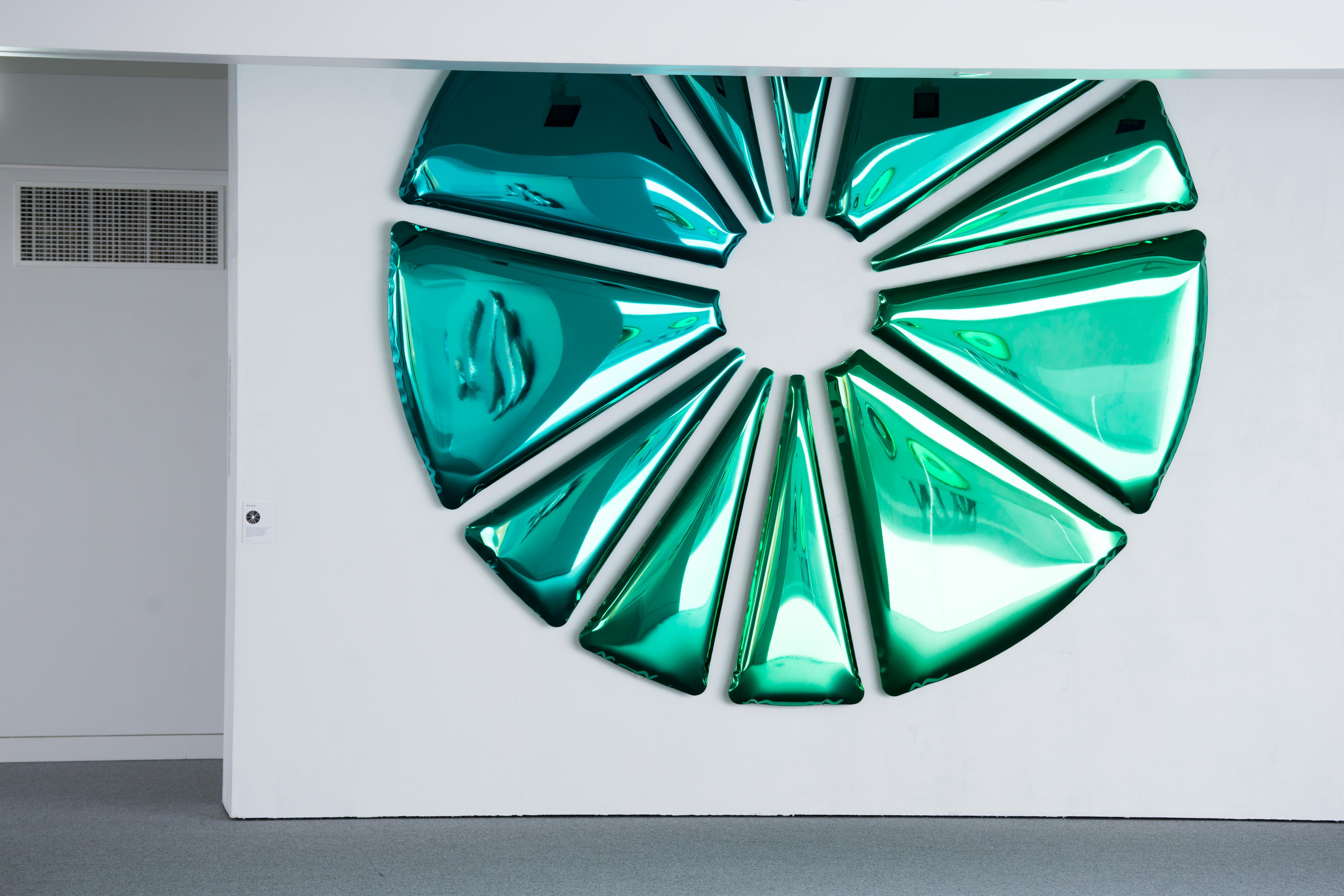 Polished Nucleus Oversized Mirror Sculpture in Gradient Emerald and Sapphire For Sale