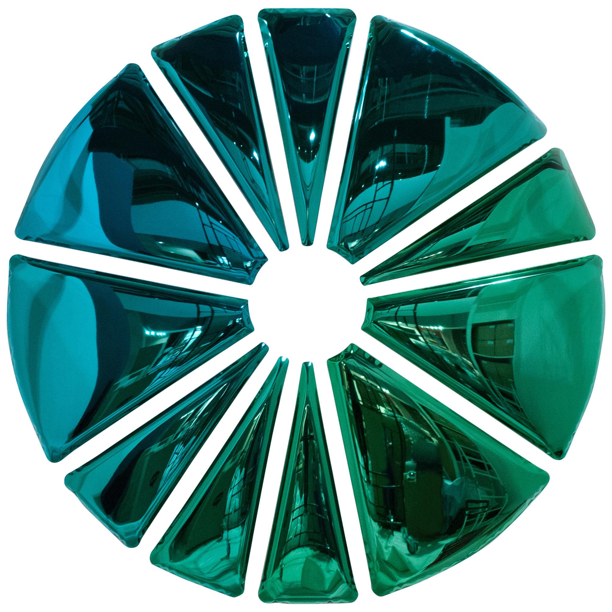Nucleus Oversized Mirror Sculpture in Gradient Emerald and Sapphire