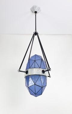 Zeitgenössischer Anhänger/Kalin Asenov, Nussbaum, Saphir/Messing, Onyx, Buntglas