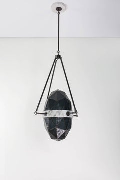 Nucleus Slate/ Brass, Marble, Stained Glass Contemporary Pendant by Kalin Asenov
