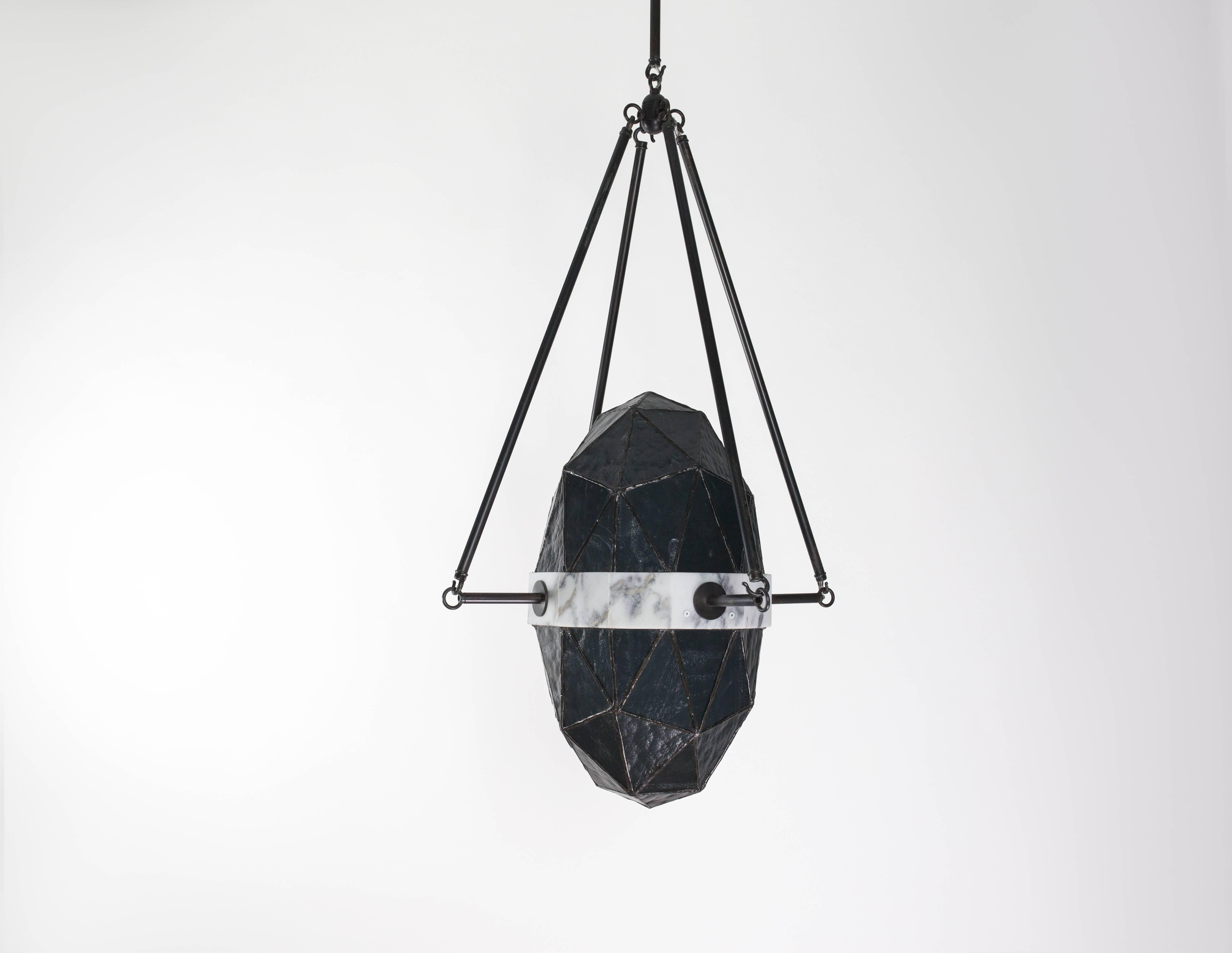 Nucleus Slate/ Brass, Marble, Stained Glass Contemporary Pendant by Kalin Asenov For Sale 3