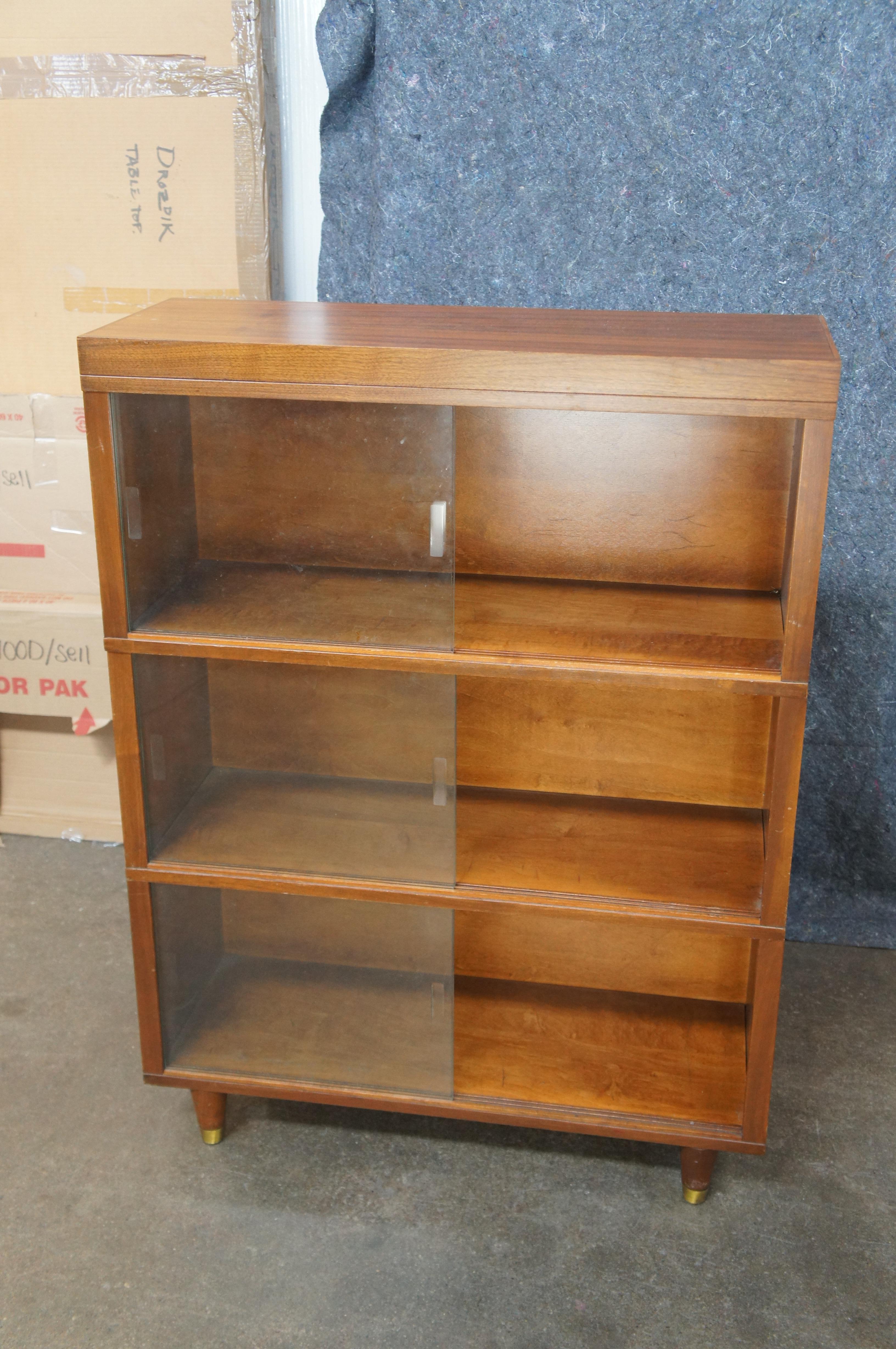 Nucraft Mid Century Modern Walnut Barrister Stacked Bookcase Display Cabinet MCM 5