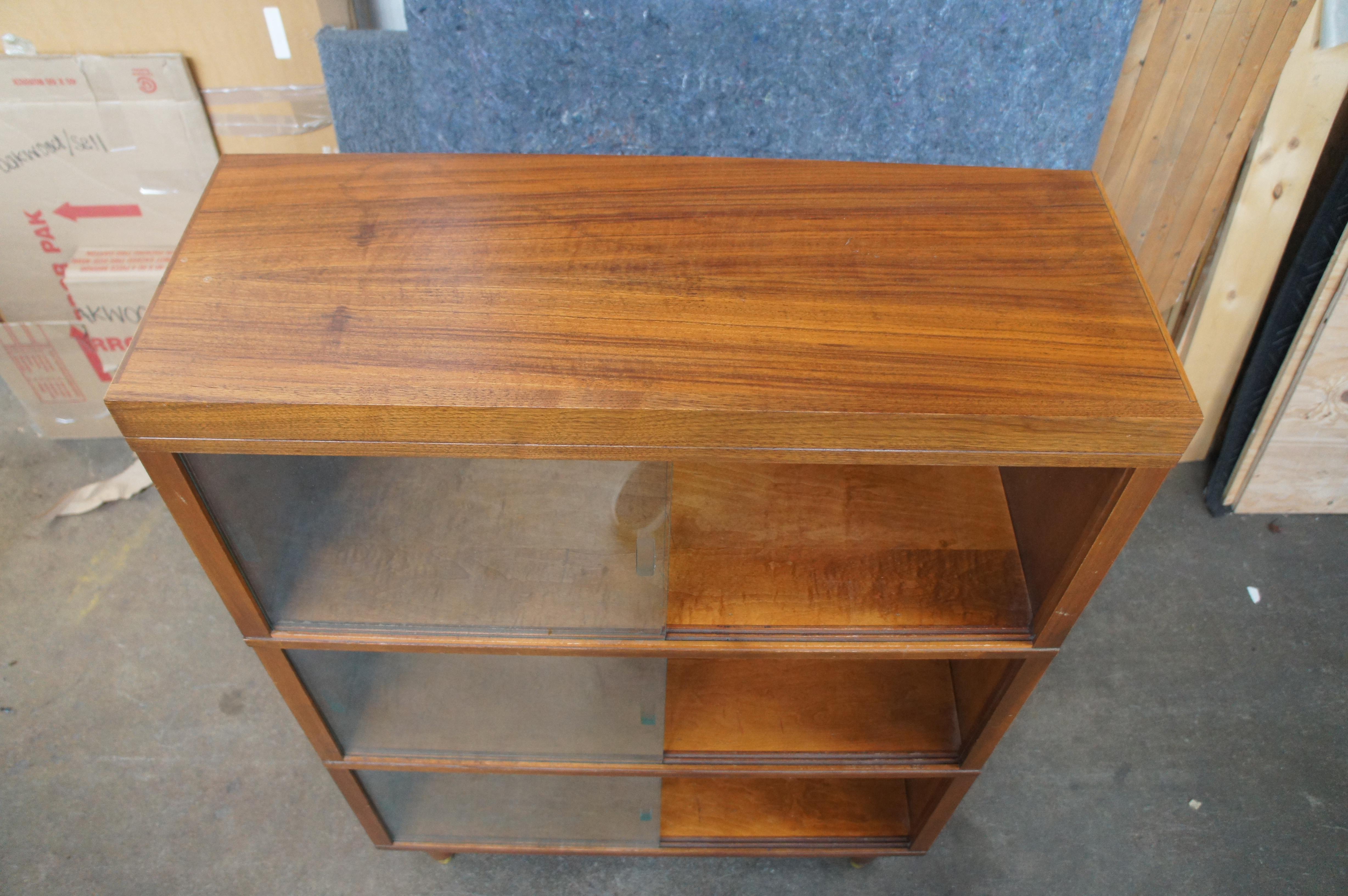 20th Century Nucraft Mid Century Modern Walnut Barrister Stacked Bookcase Display Cabinet MCM