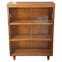 Used Nucraft Mid Century Modern Walnut Barrister Stacked Bookcase Display Cabinet MCM