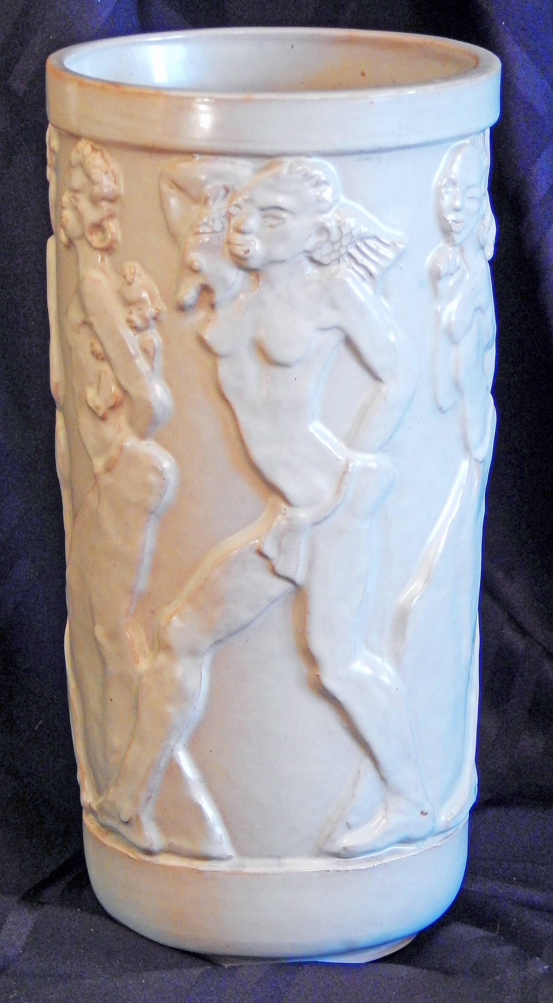 Art déco « Nude African Frieze », exceptionnel vase sculptural Art Déco par Ebeling, Suède en vente