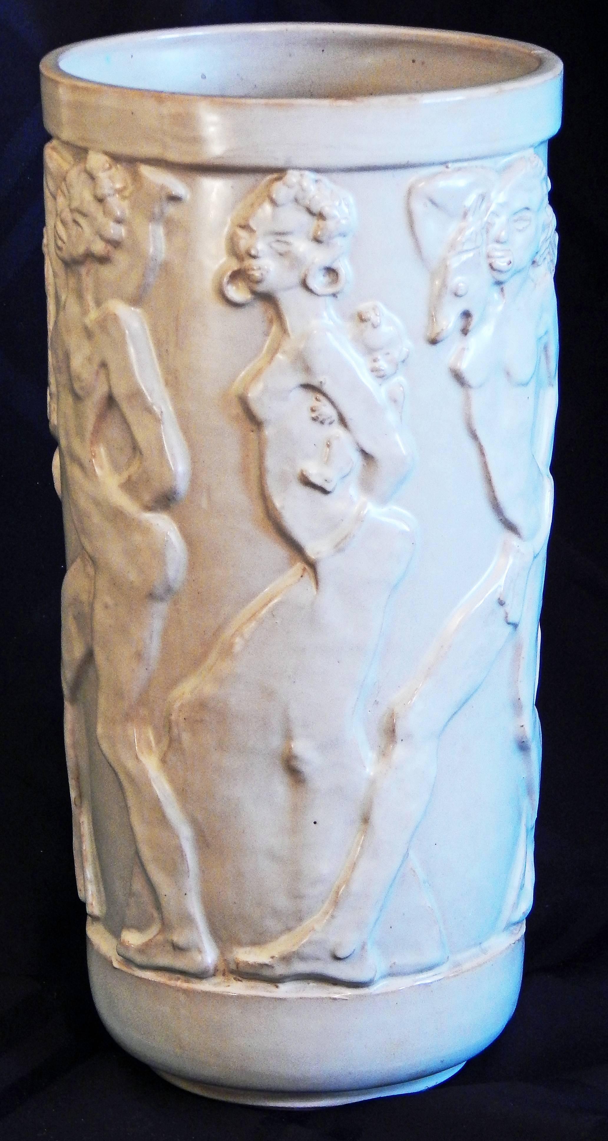 Suédois « Nude African Frieze », exceptionnel vase sculptural Art Déco par Ebeling, Suède en vente