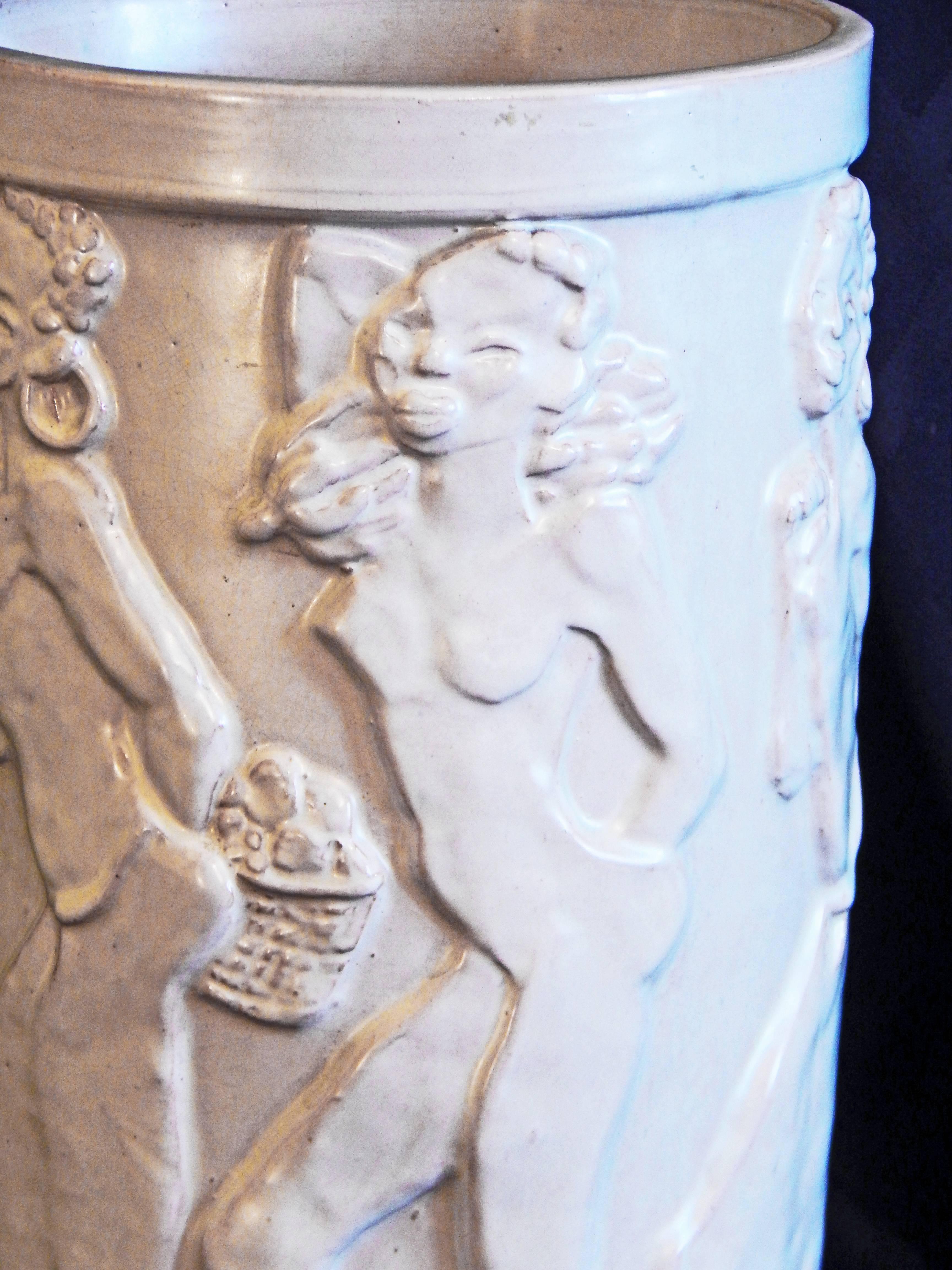 Vernissé « Nude African Frieze », exceptionnel vase sculptural Art Déco par Ebeling, Suède en vente