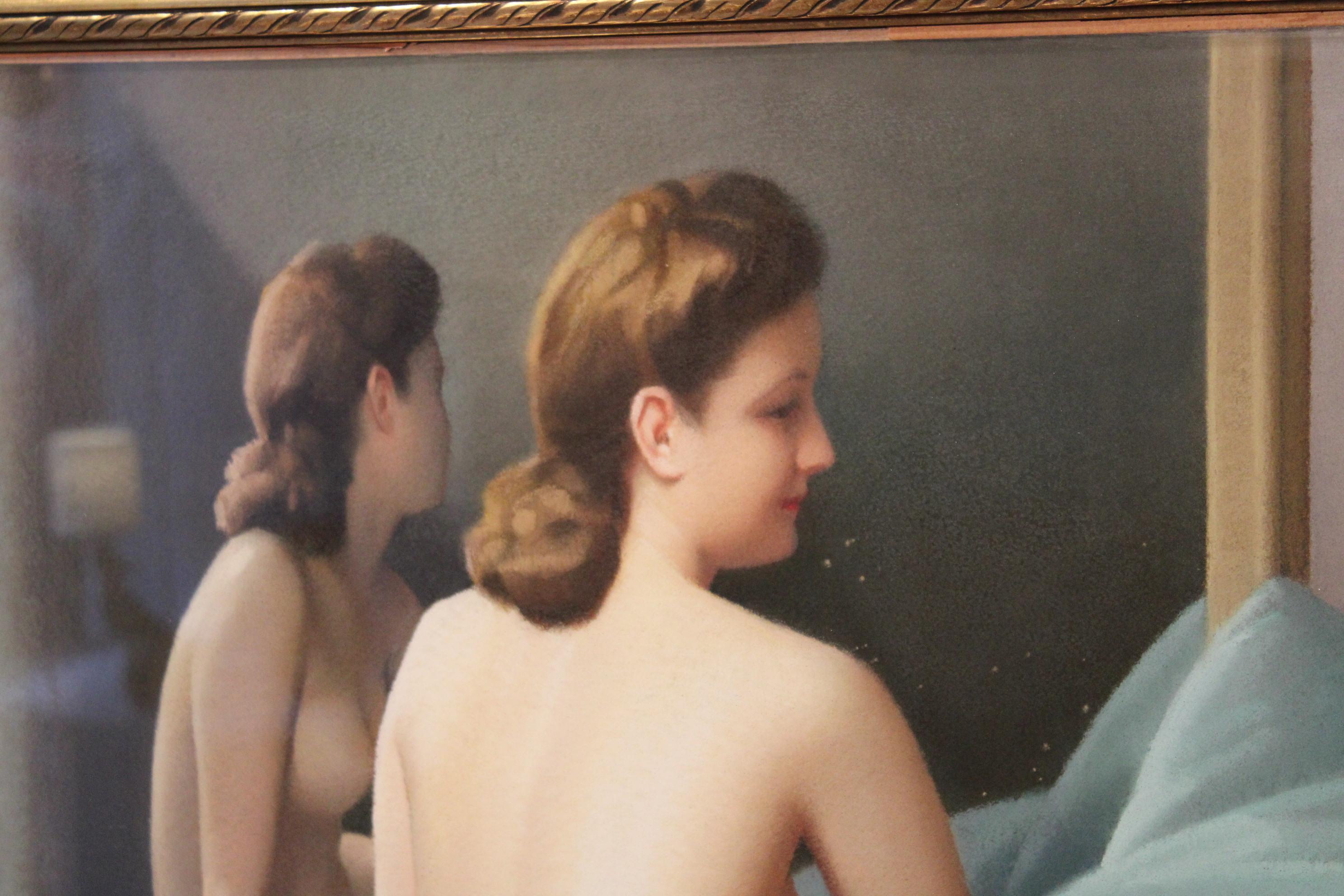 Paint “Nude and Mirror” Pastel by Robert Duflos, France, 20th Century For Sale