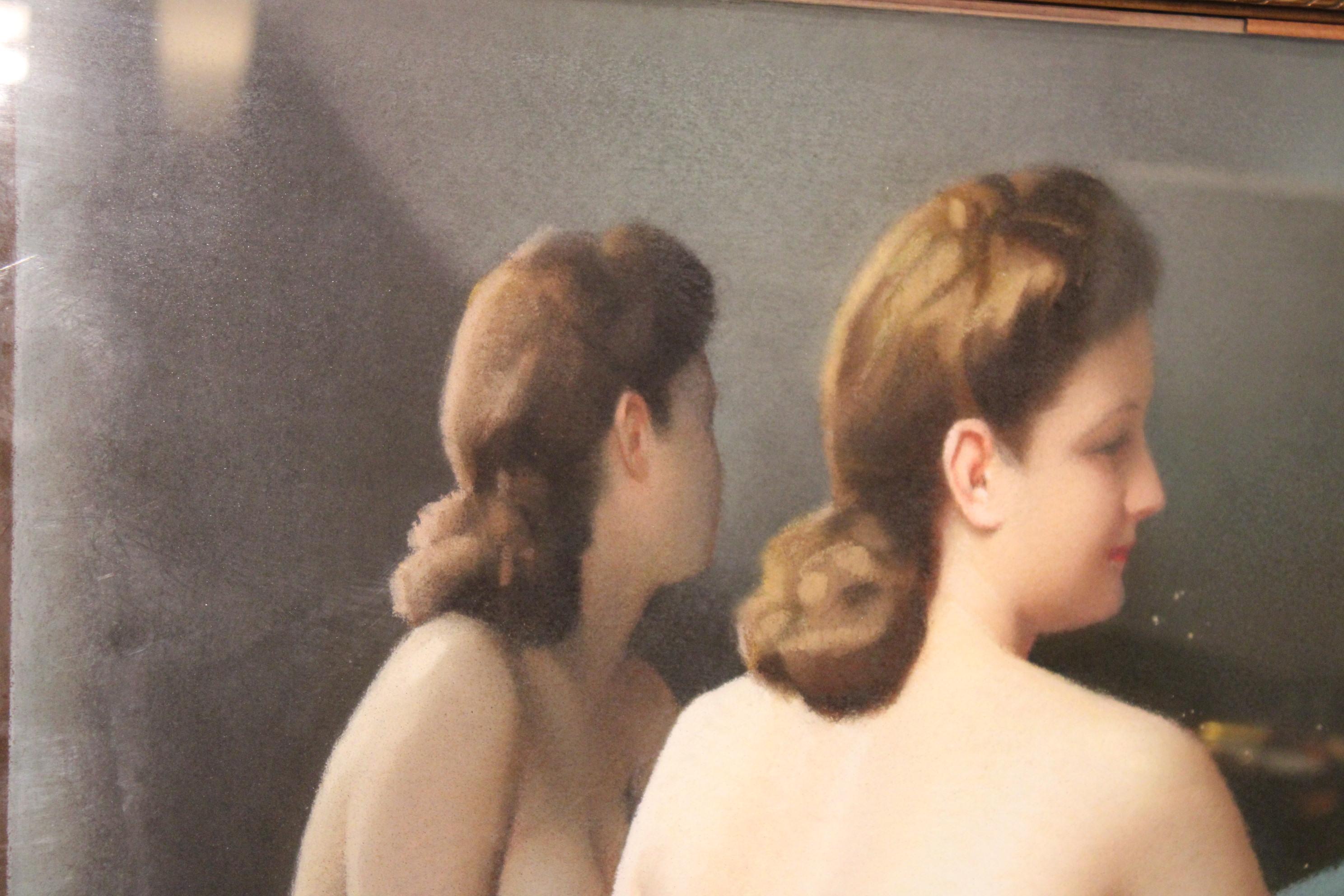 “Nude and Mirror” Pastel by Robert Duflos, France, 20th Century For Sale 3