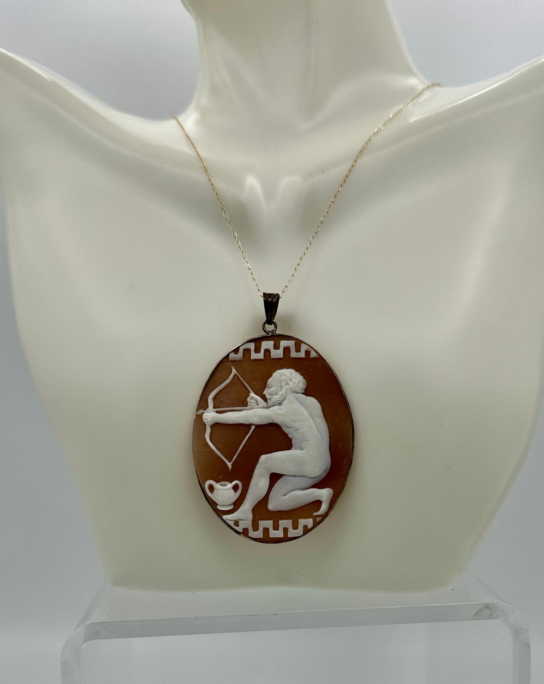Women's or Men's Nude Apollo God Archer Cameo Pendant Brooch Necklace Silver Antique VIctorian For Sale