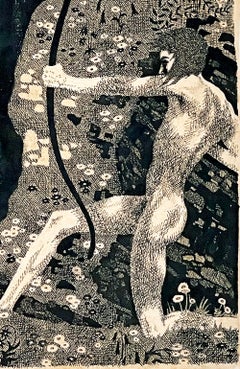 « Nu Archer », dessin audacieux à l'encre avec nu masculin, influencé par Klimt