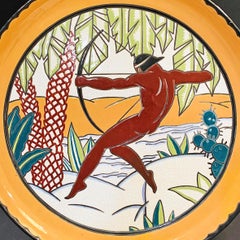 "Nude Archer in the Tropics, " Striking and Monumental Art Deco Bowl/Tray, France