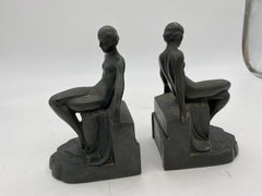 Nude Art Deco Flapper Girl Spelter Metal Bookends by Nuart, Pair