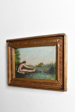 Peinture symboliste représentant une baigneuse nue, années 1900.