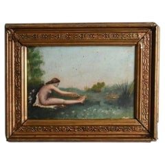 Peinture symboliste représentant une baigneuse nue, années 1900.