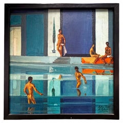 "Nude Bathers, Topkapi Palace in Istanbul", Painting by Mitchell, Blue Palette