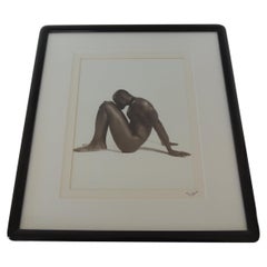 Vintage Nude Black and White Abstract Photograph of Black Male Sitting
