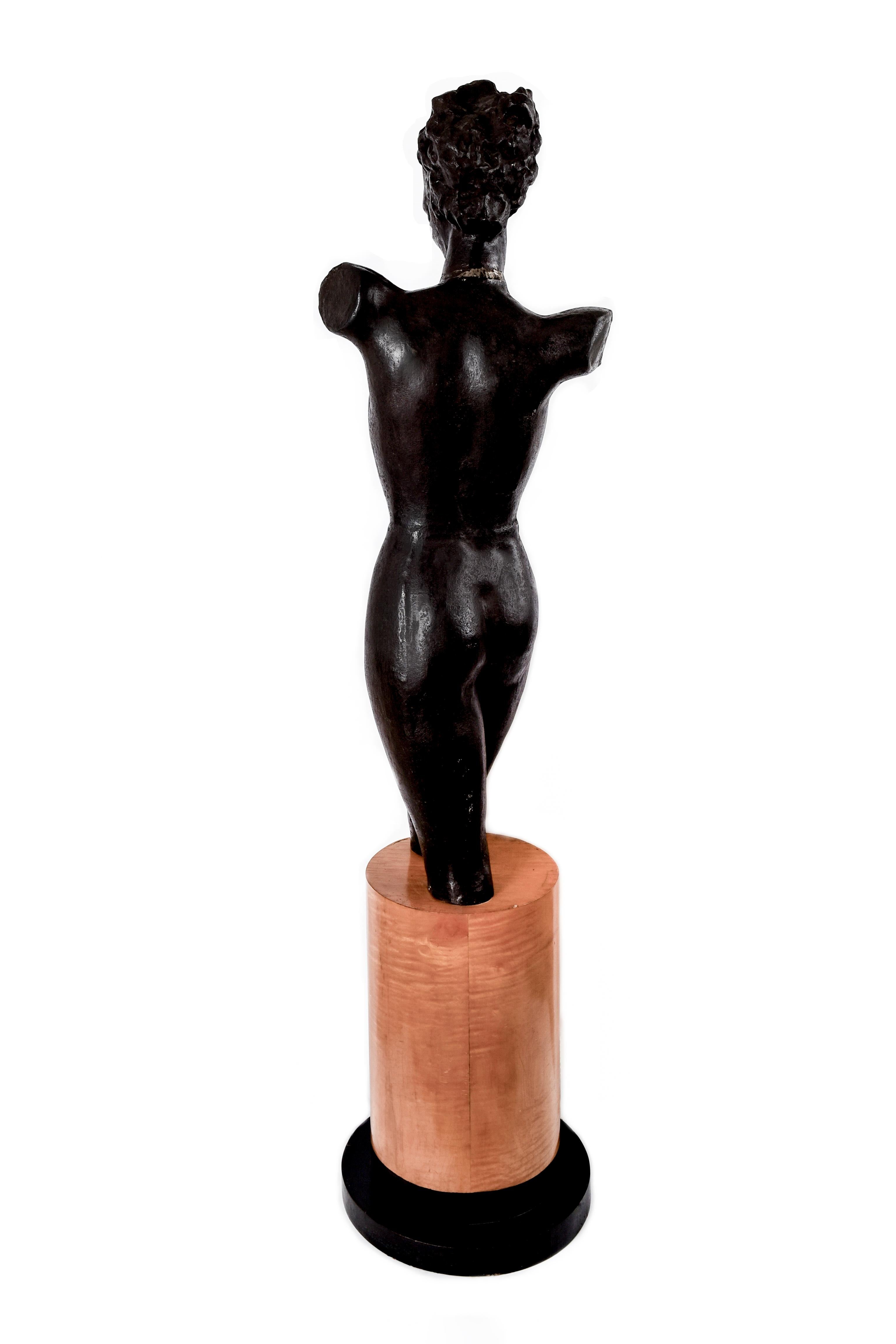 20th Century Nude Bronze Art Deco Statue on Sycamore Base For Sale