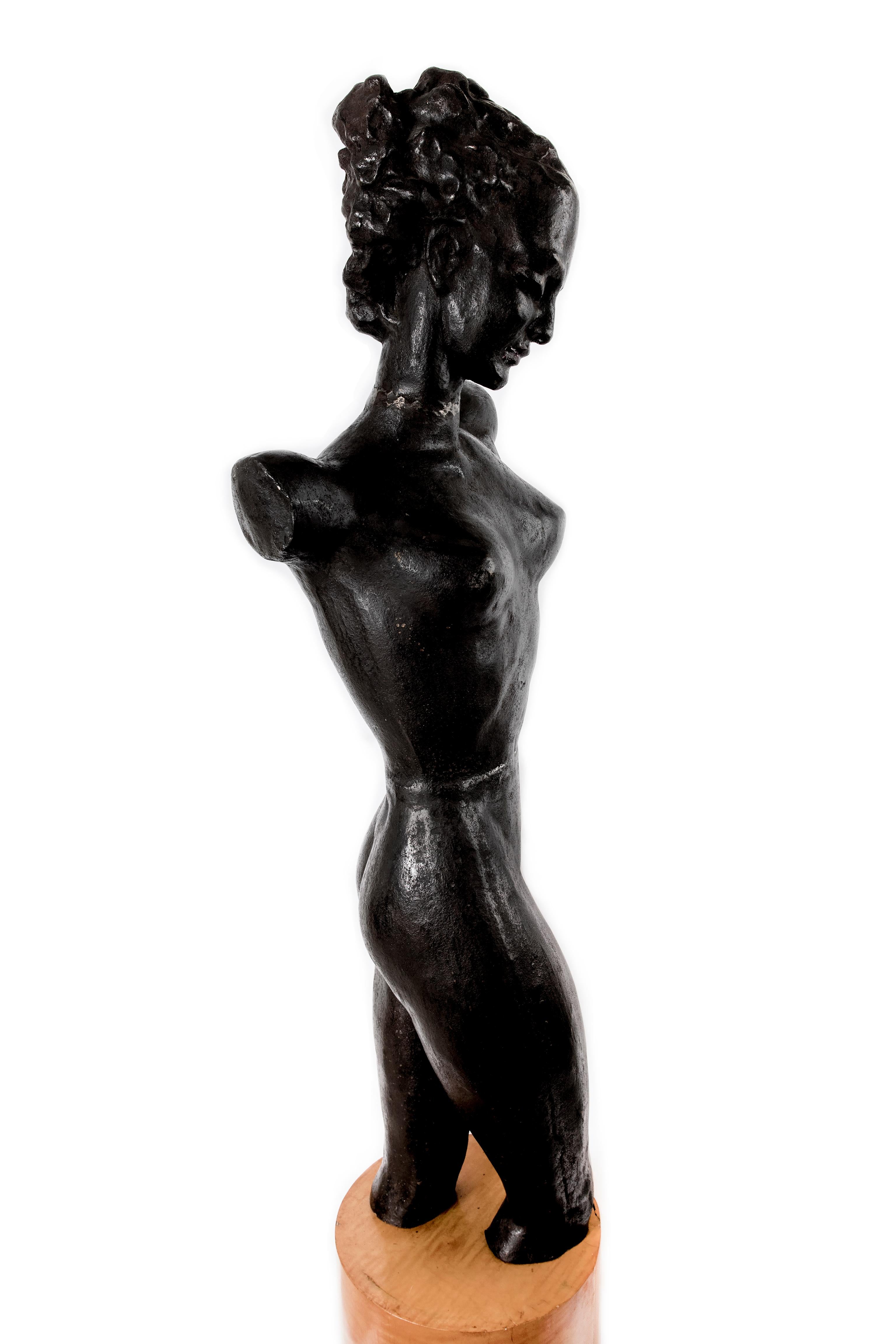 Nude Bronze Art Deco Statue on Sycamore Base For Sale 3