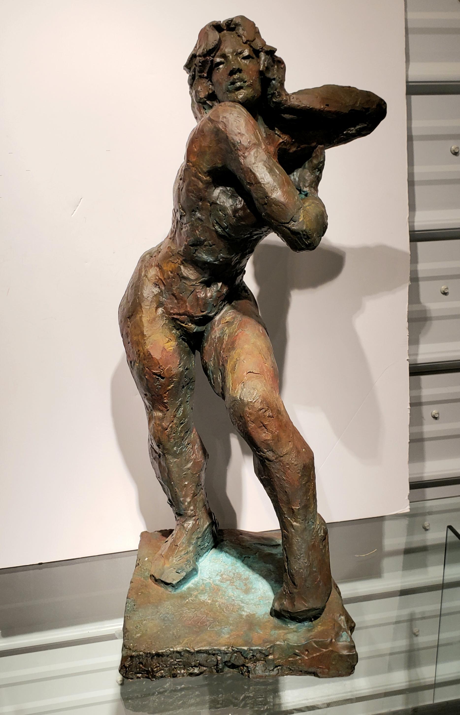 James Patrick Maher (20. Jahrhundert), Bronze Skulptur einer nackten Frau.
James P. Maher war ein renommierter Künstler, dessen Zeichnungen, Gemälde und Skulpturen eine angeborene Wertschätzung für die menschliche Gestalt in all ihrer Schönheit und