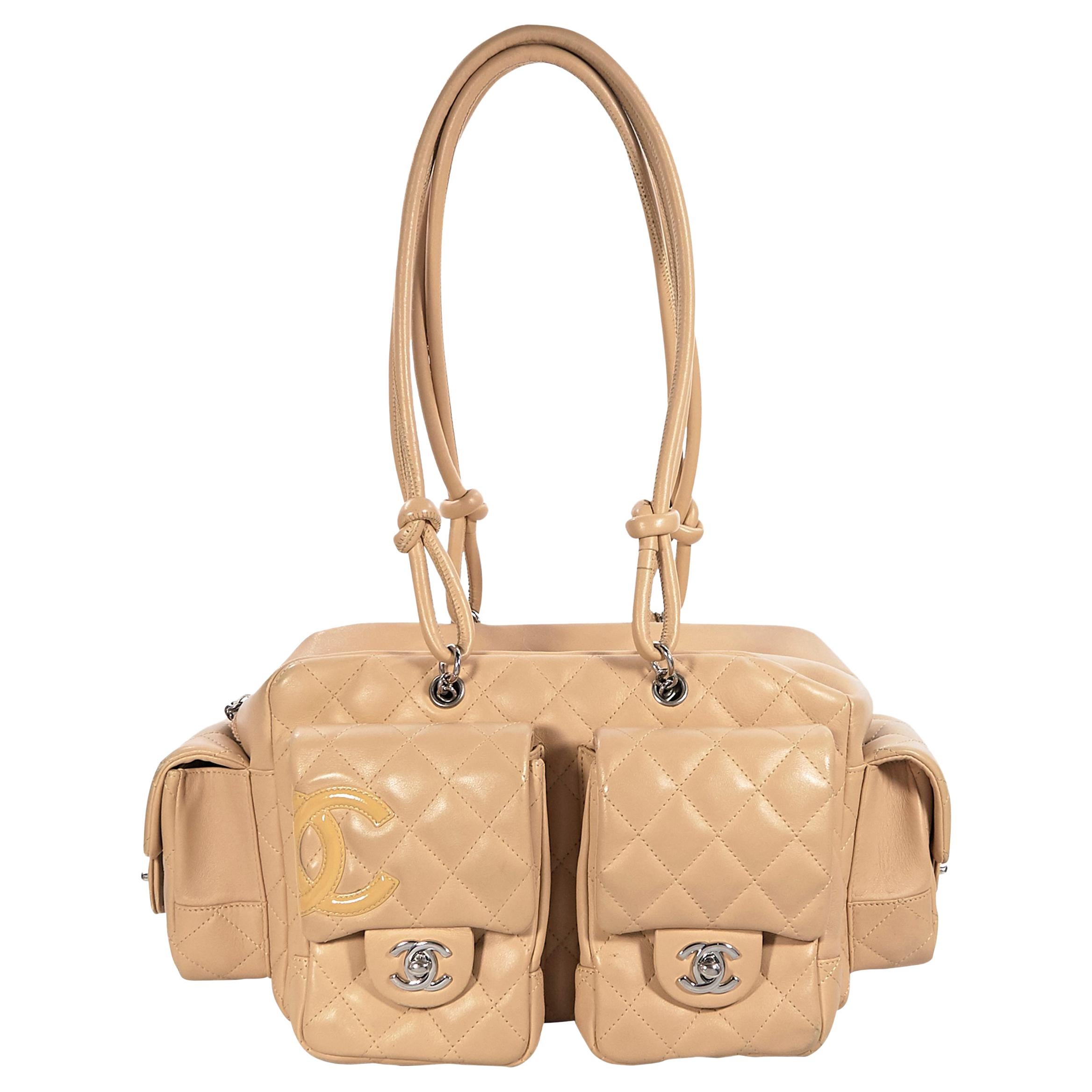 Nude Chanel Ligne Cambon Reporter Shoulder Bag