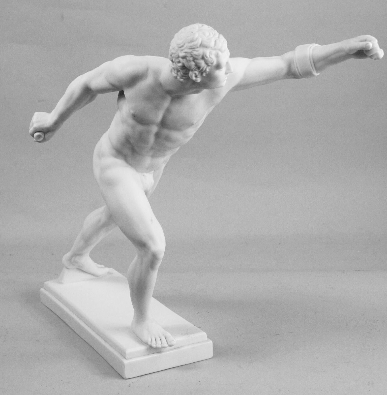 3-682 nude Bisque Greek male runner sculpture.