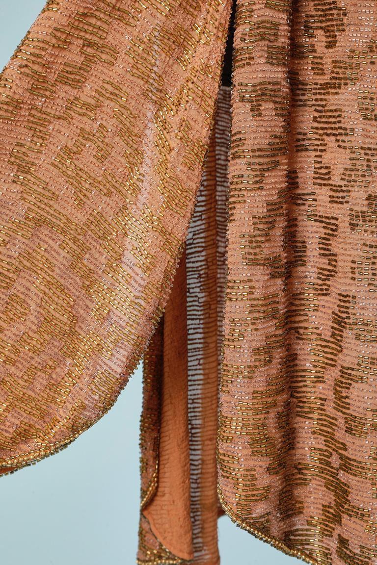 Brown Nude color full embroideries beaded dress on a silk chiffon base Circa 1925's