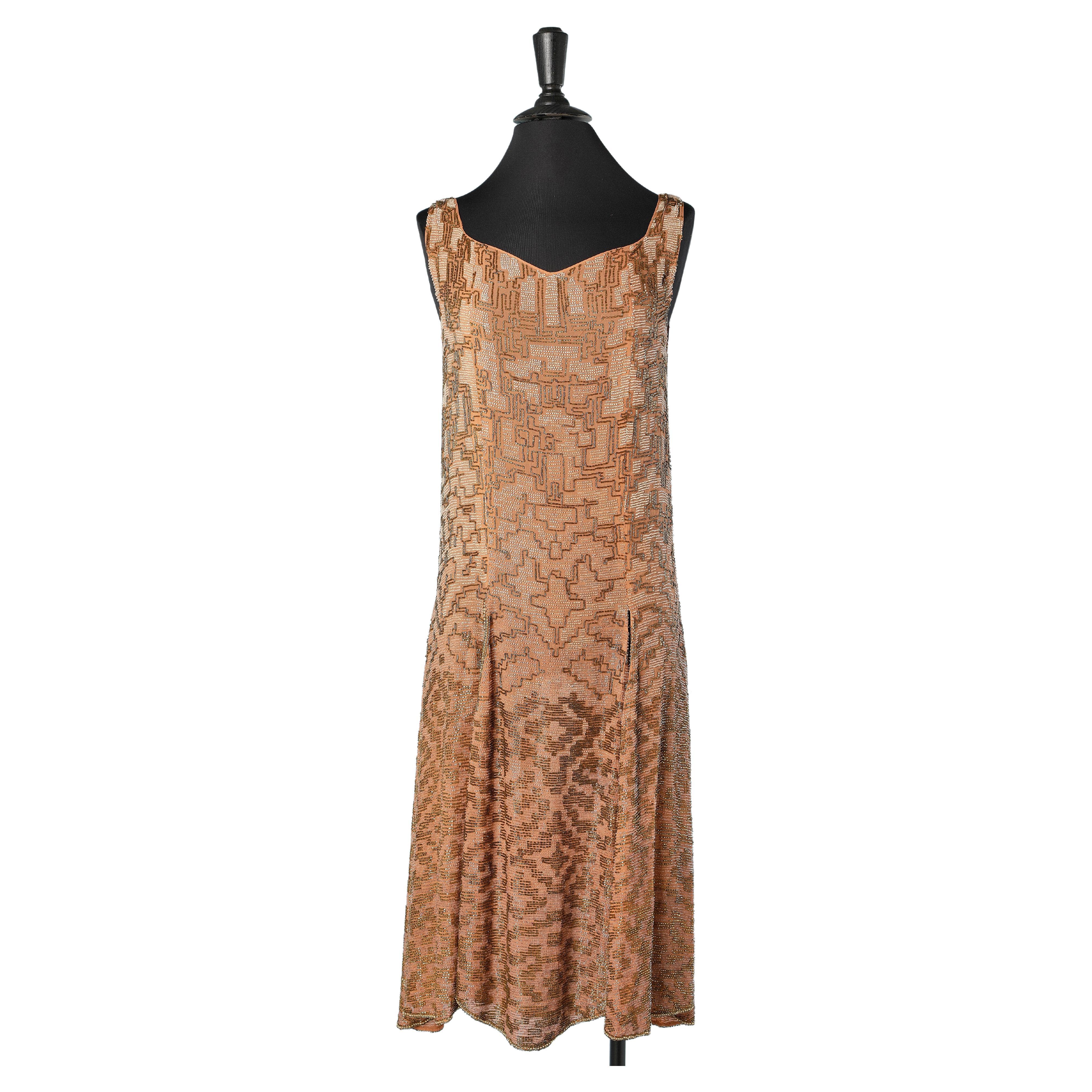 Nude color full embroideries beaded dress on a silk chiffon base Circa 1925's
