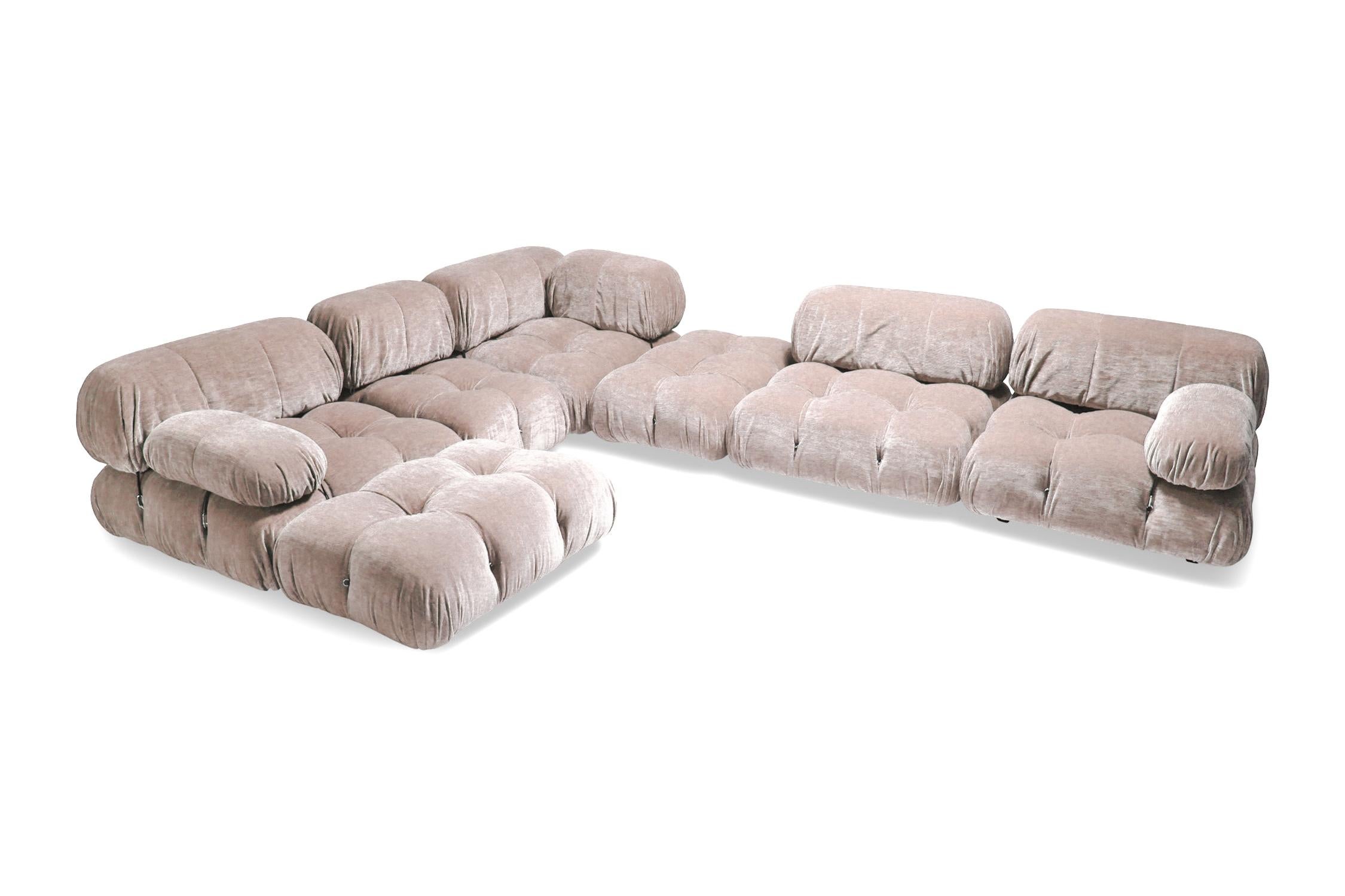 Mario Bellini designed this modular sectional sofa for C&B Italia in the 1970s. 
This is a rare edition from before 1973 when C&B Italia became B&B Italia. 

Newly upholstered in nude skin colored cotton velvet. 

The entire sofa consists of 4