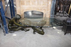 Nude Couple Bronze Sculptures Glass Coffee Table