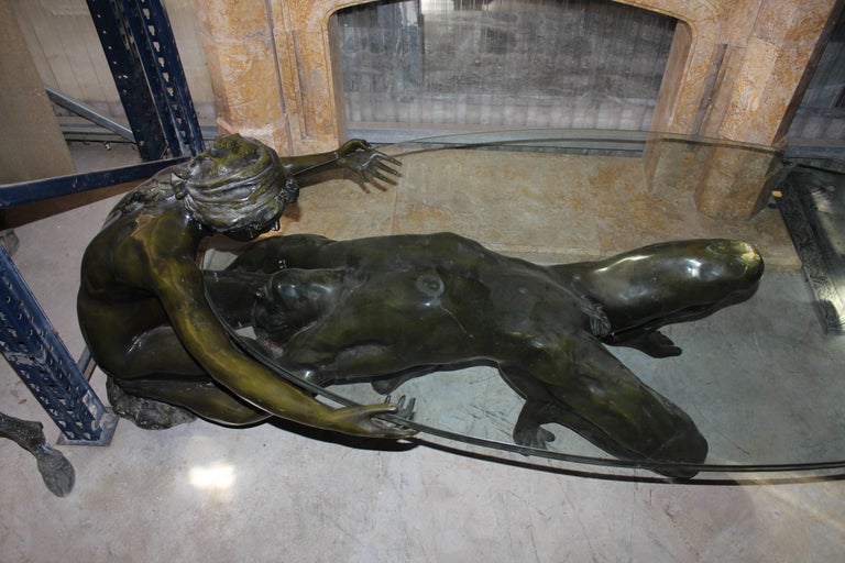 Nude Couple Bronze Sculptures Glass Coffee Table For Sale ...