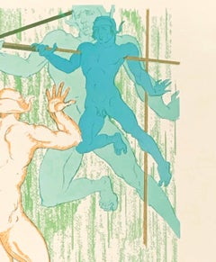 "Nude Dancers, " Rare Midcentury Color Print with Male Nudes by D'Anna