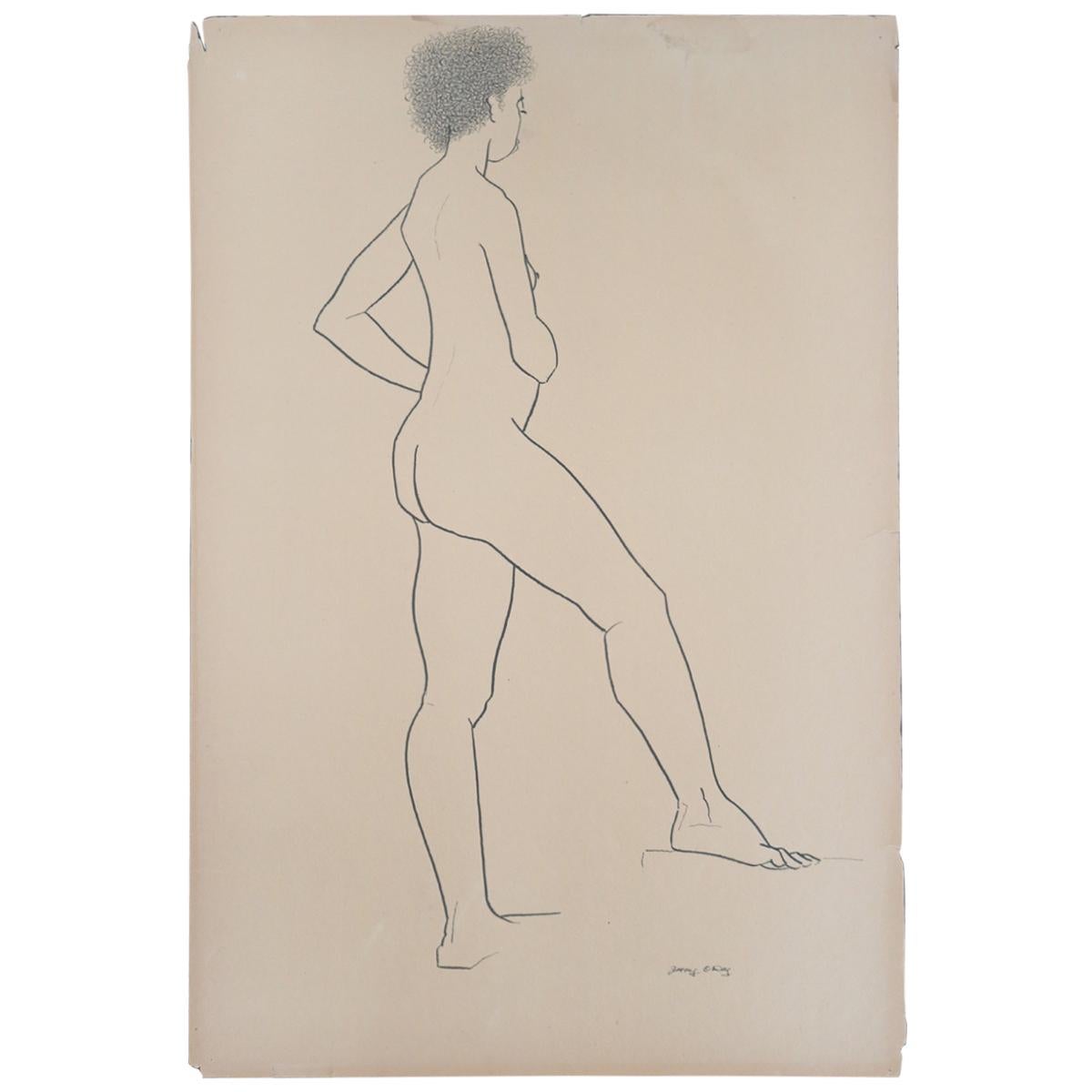 Nude Ink Drawing #1  by Jerry O'Day Alias Geraldine Heib For Sale