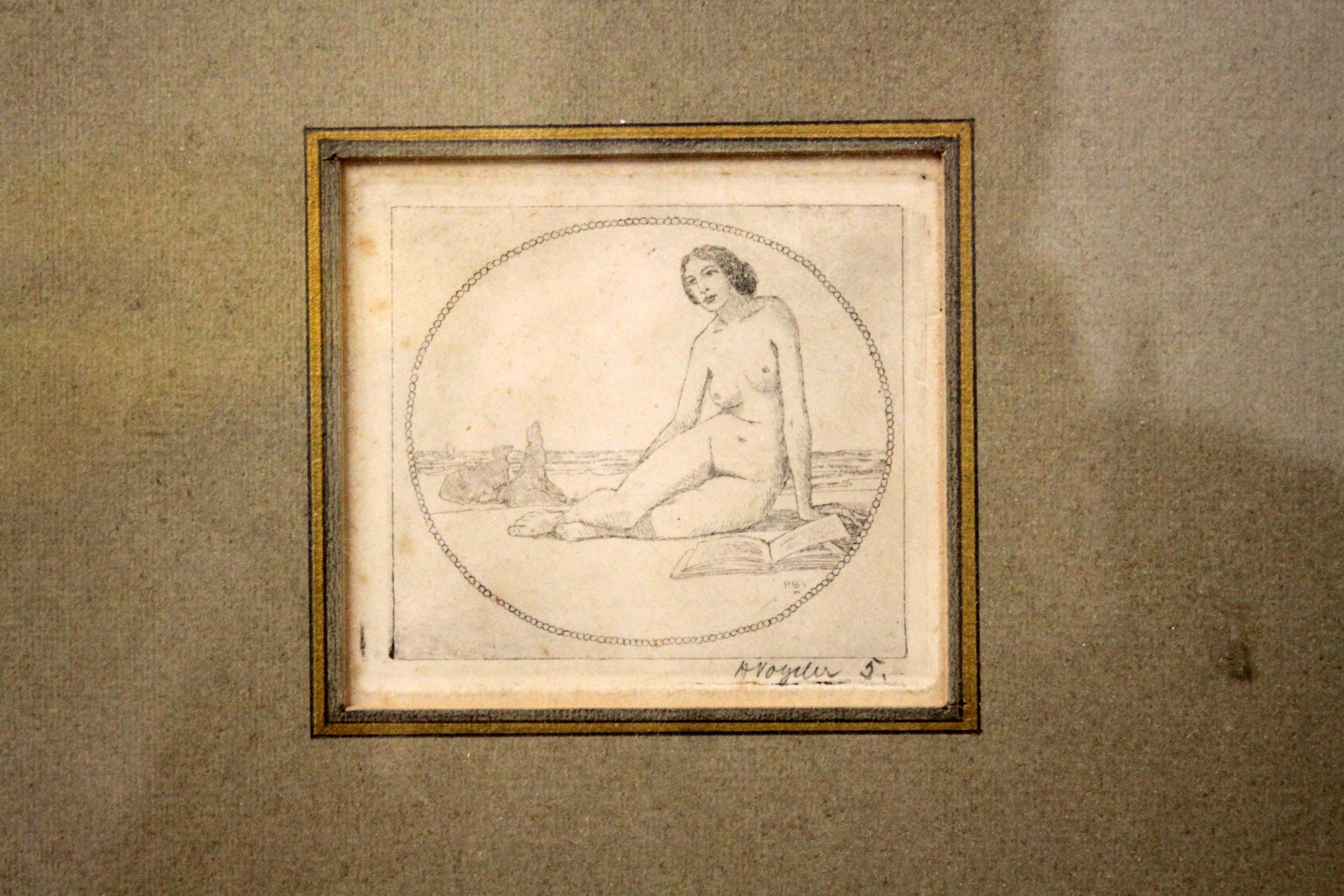 German Nude Etching Drawing, by Heinrich Vogeler, circa 1900