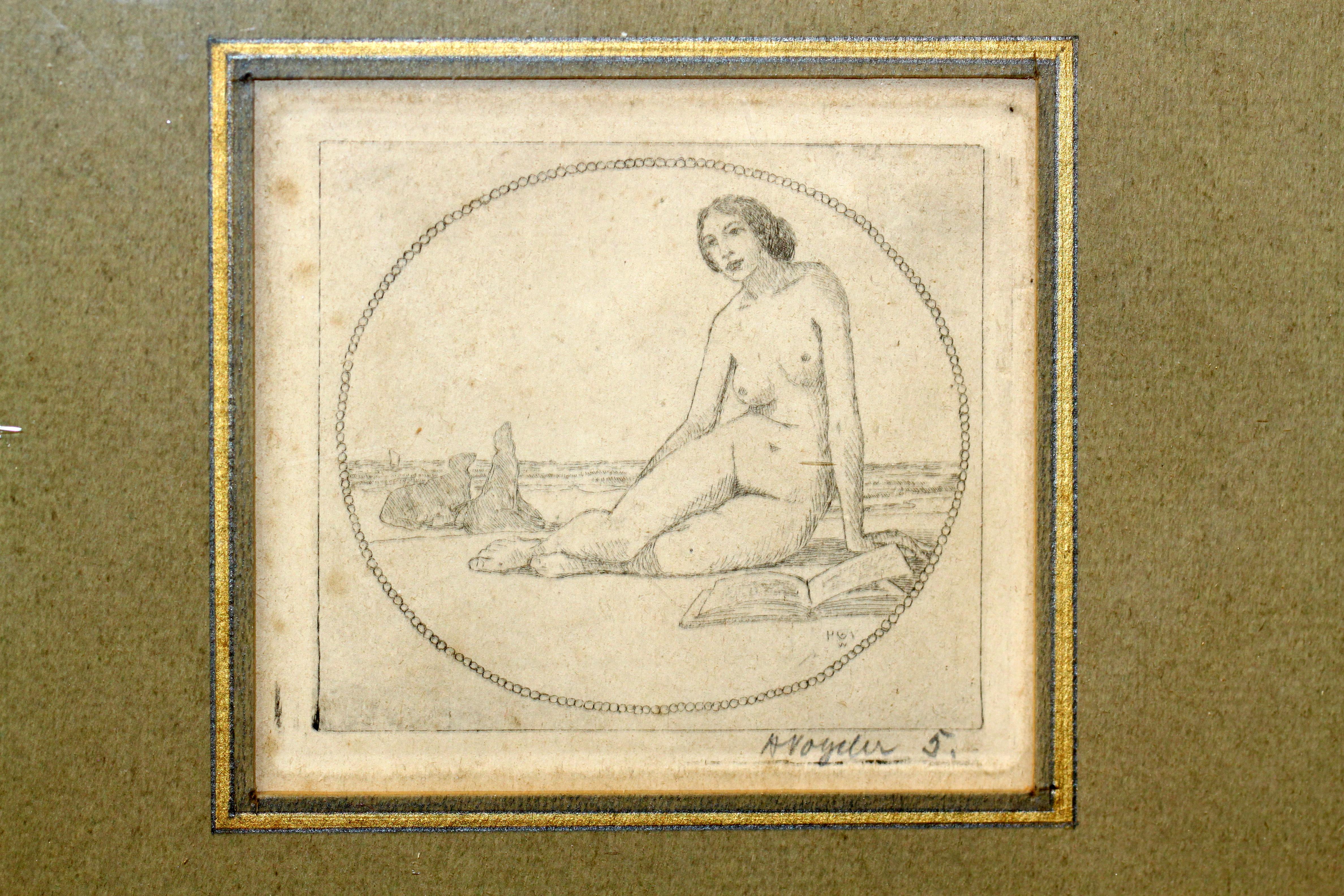 Early 20th Century Nude Etching Drawing, by Heinrich Vogeler, circa 1900