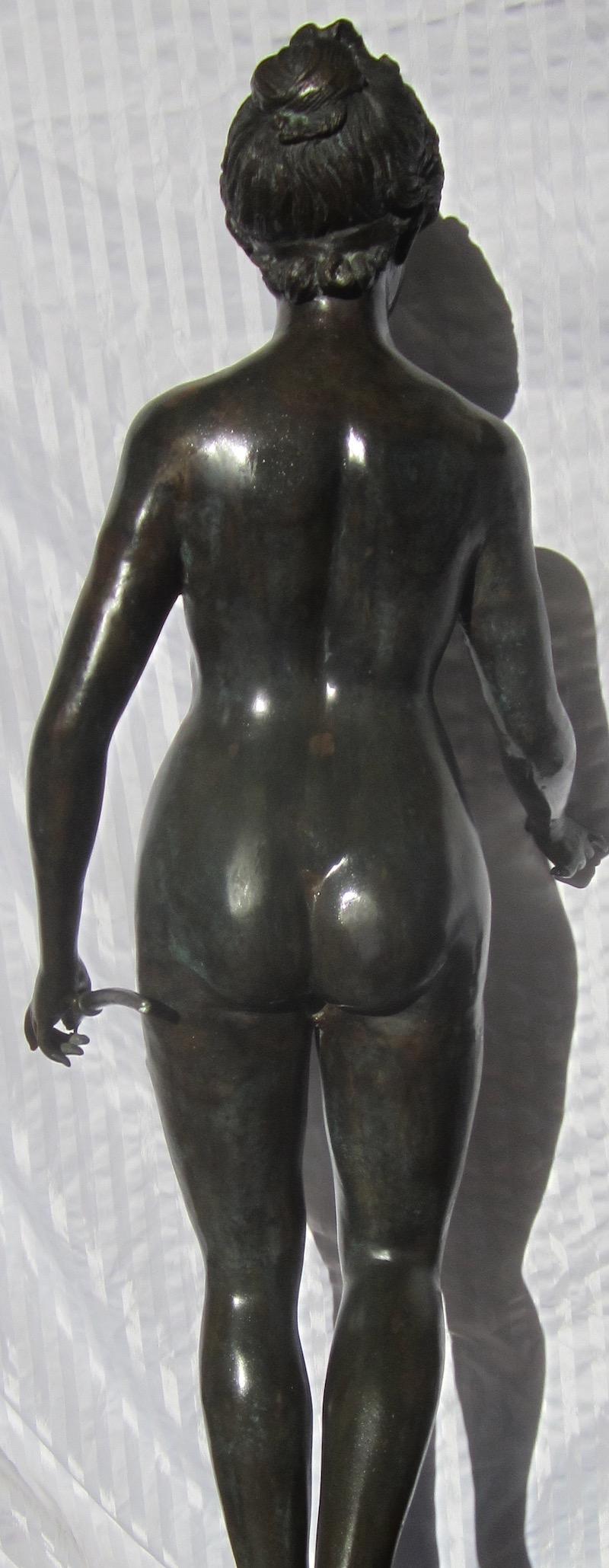 Diana, French bronze statue, unsigned
weighs 40kg,
Measures; 185 x 68 x 80cm deep,
base 39 x 39cm.
Our eclectic stock crosses cultures, continents, styles and famous names.