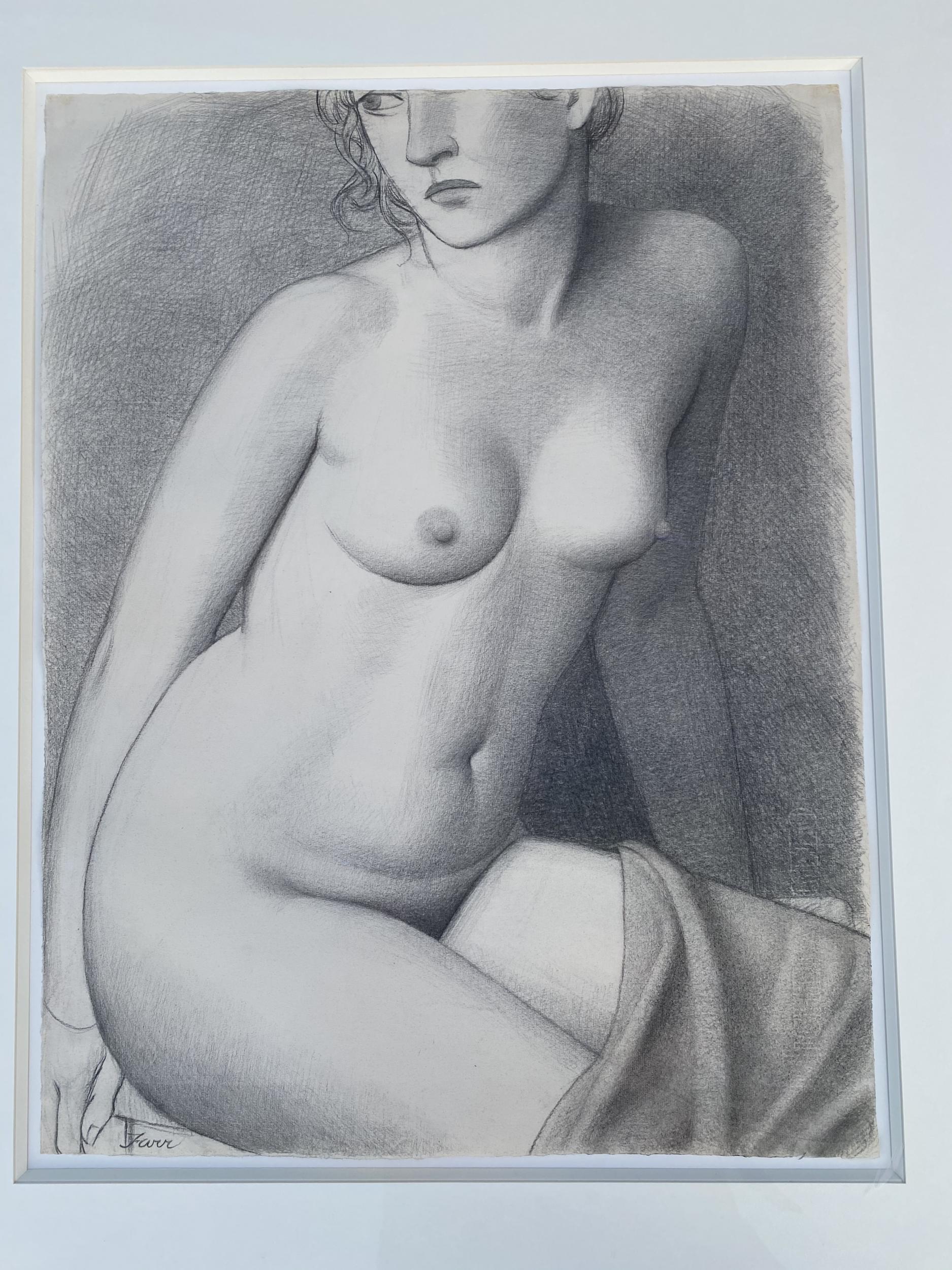 Nude female charcoal signed Jonathan Farr in the original chrome frame. 

circa 1980

Measures: Frame: 32.5