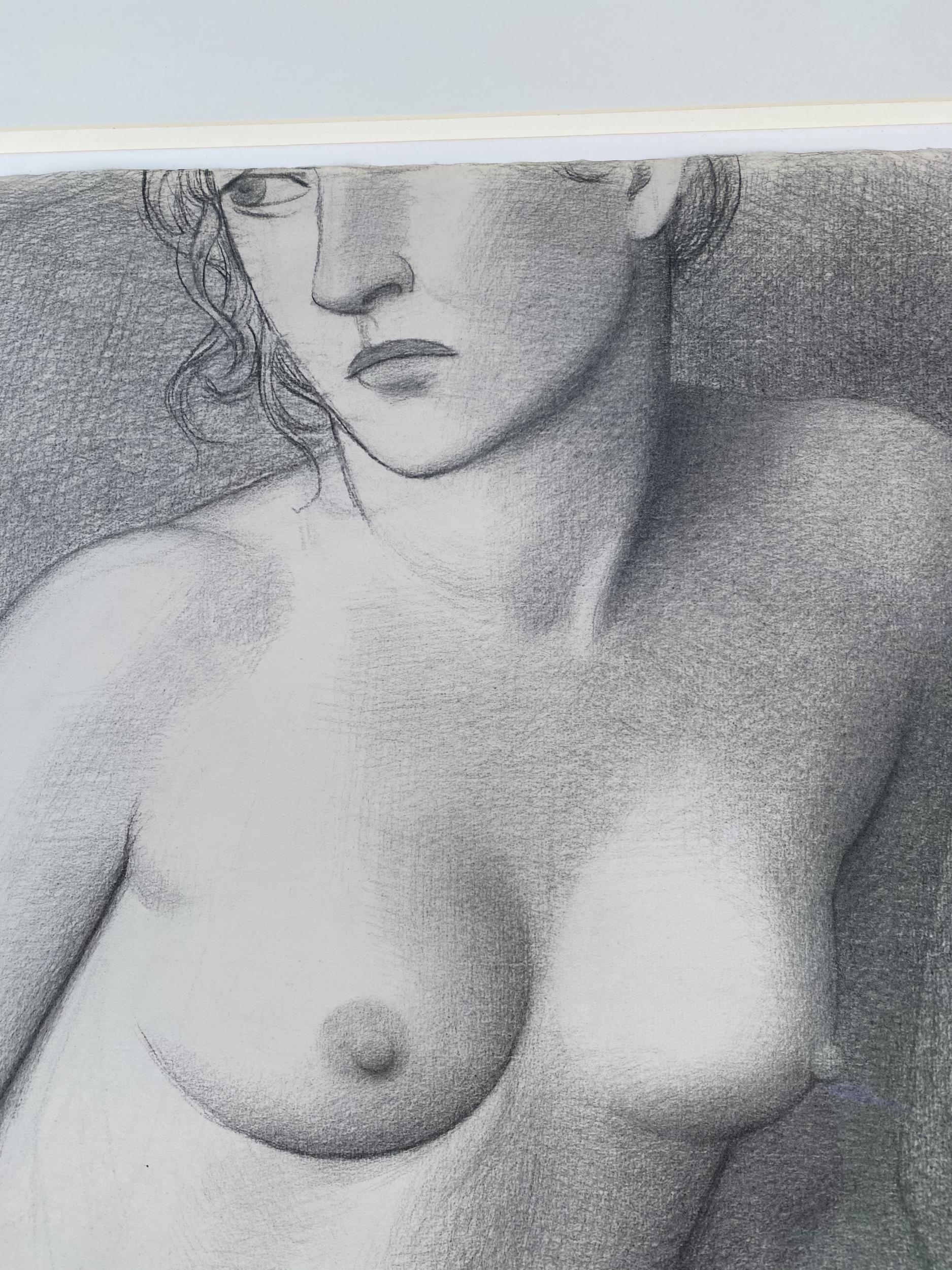 Modern Nude Female Charcoal Signed Jonathan Farr in Original Frame