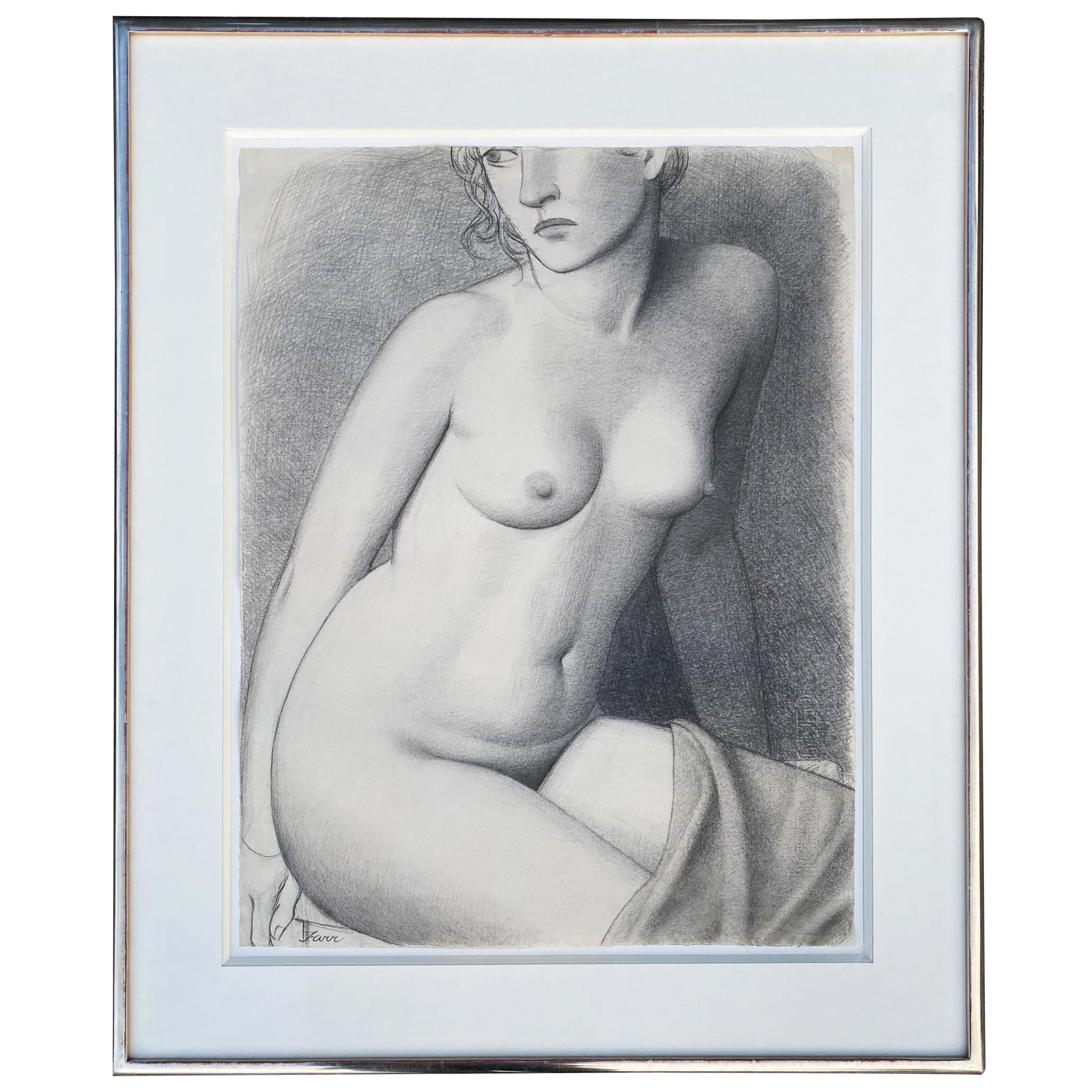 Nude Female Charcoal Signed Jonathan Farr in Original Frame