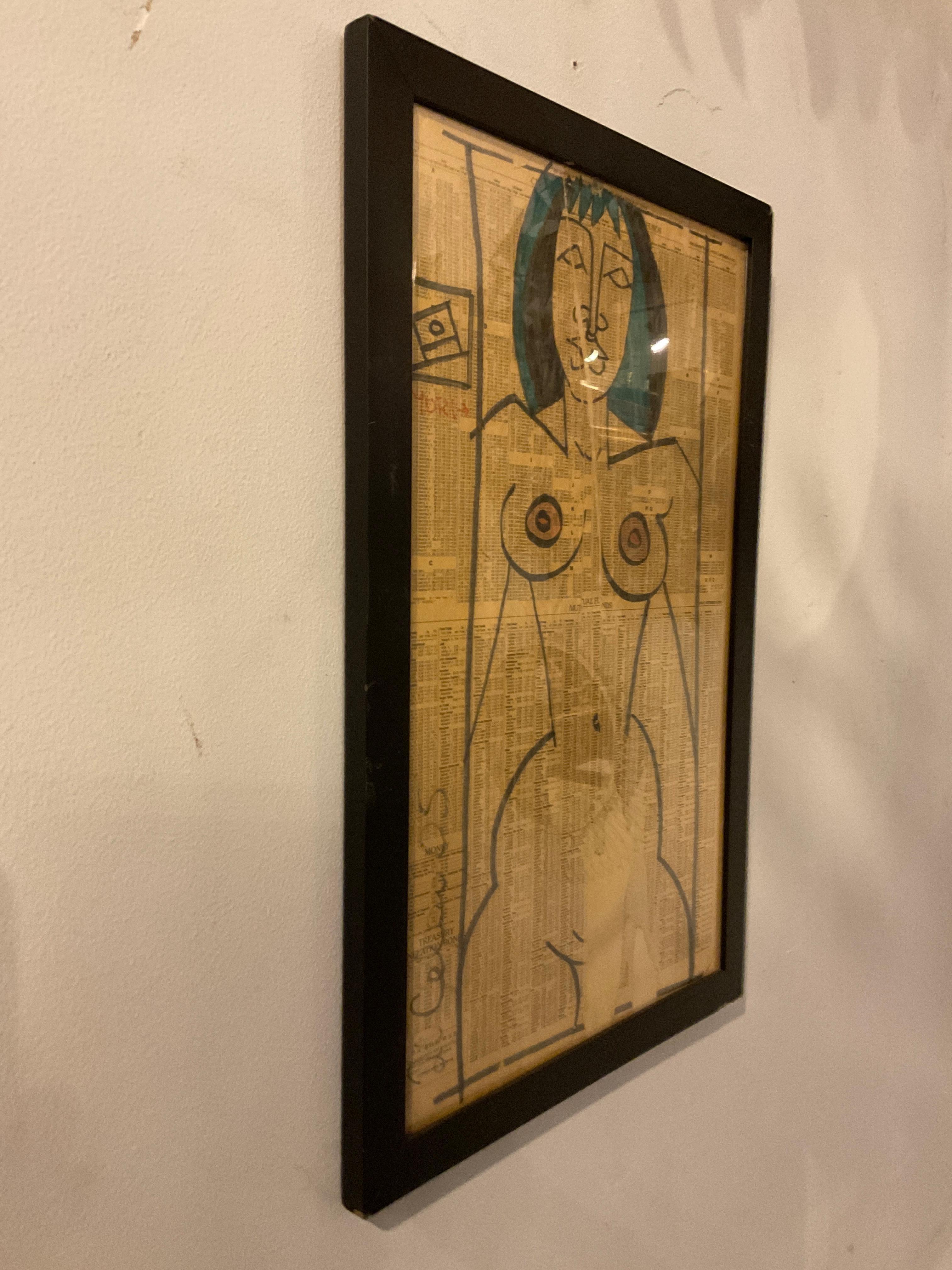 Dibujo Femenino Desnudo Sobre Periódico Stock Quotes Siglo XXI y contemporáneo en venta