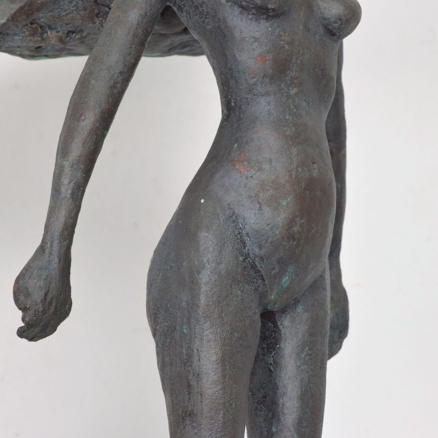 Late 20th Century 1970s Fearless Female Nude with Cape Cast Bronze Art