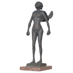 1970s Fearless Female Nude with Cape Cast Bronze Art