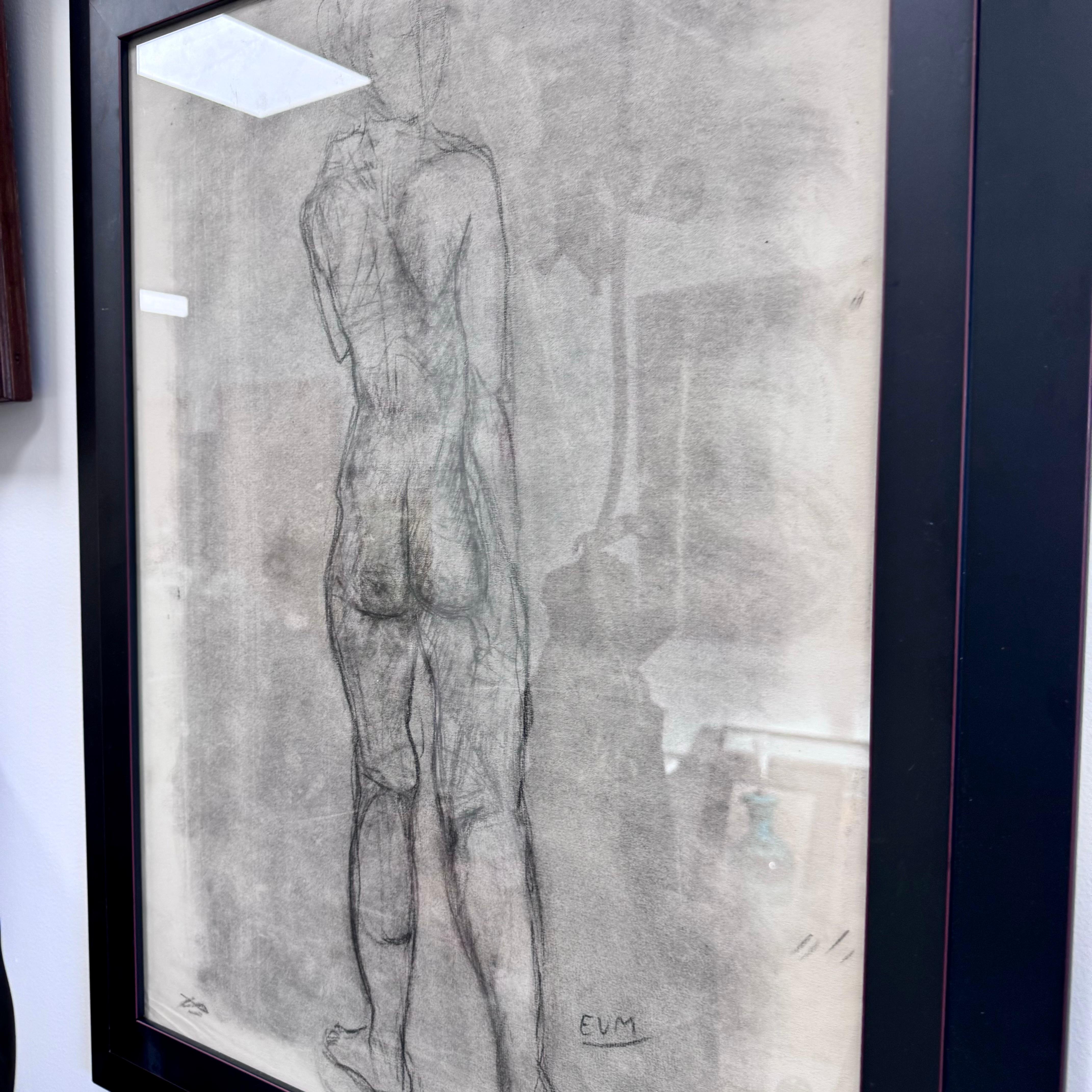 Belgian Nude Female Pencil Drawing by Eugene Van Mieghem For Sale