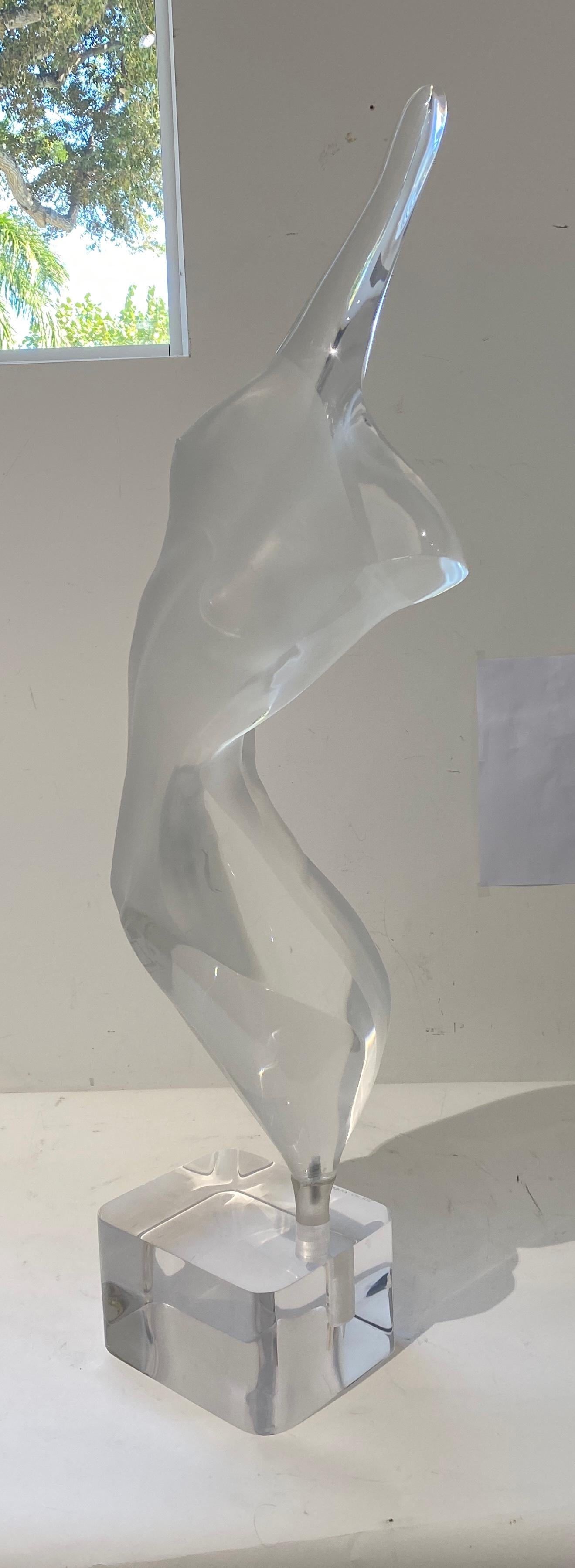 Lucite Stylized Nude Figure Signed Shacham 83' In Good Condition For Sale In West Palm Beach, FL