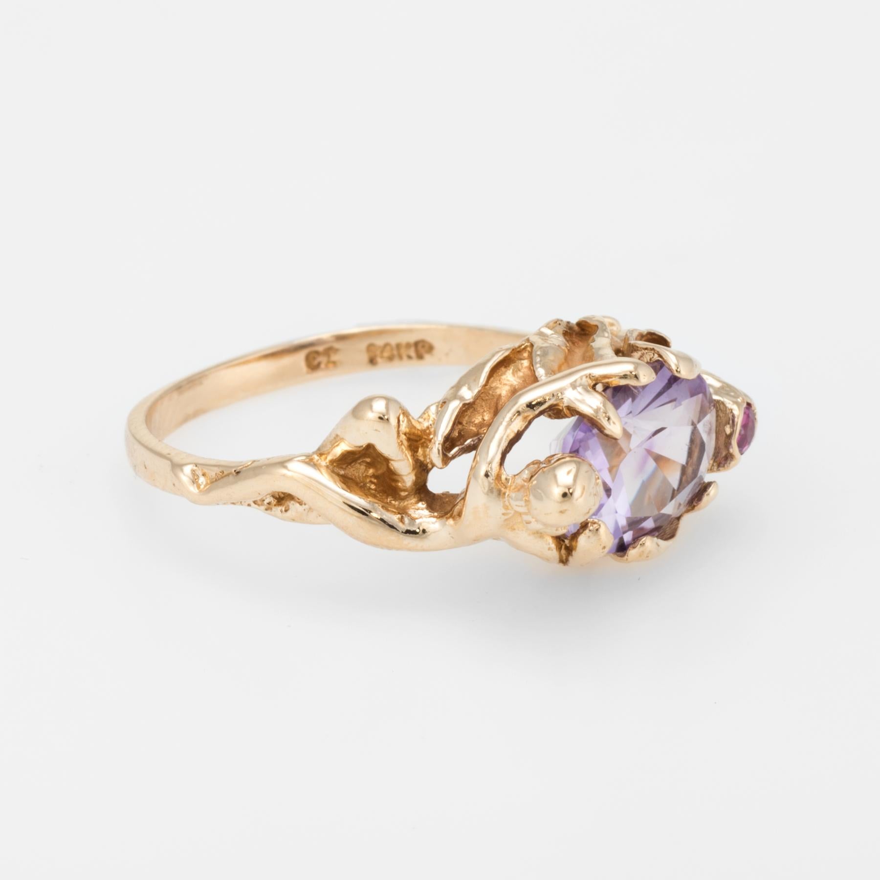 Nude Figural Ring Vintage Amethyst Ruby Flower 14 Karat Gold Estate Jewelry In Excellent Condition In Torrance, CA