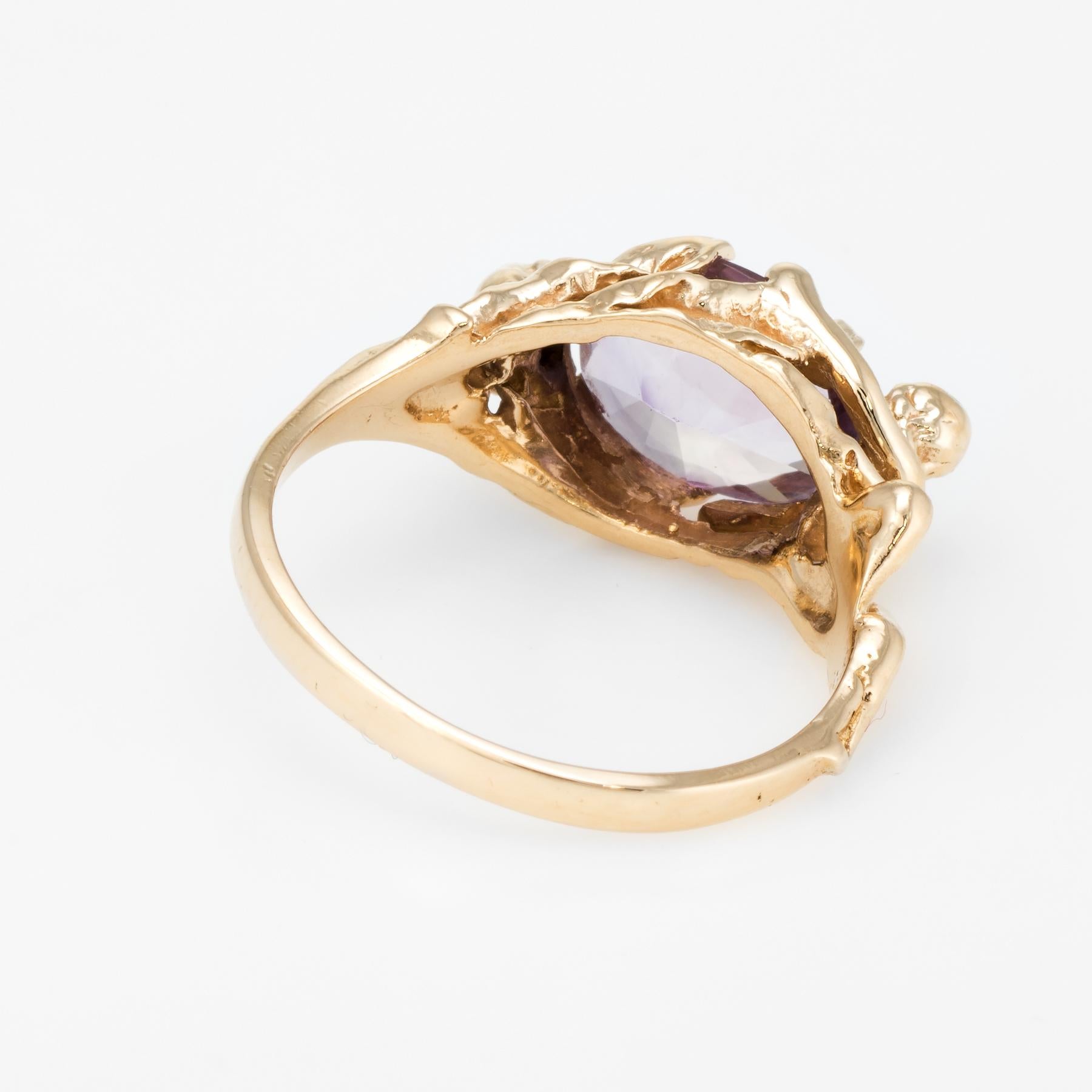 Nude Figural Ring Vintage Amethyst Ruby Flower 14 Karat Gold Estate Jewelry 1