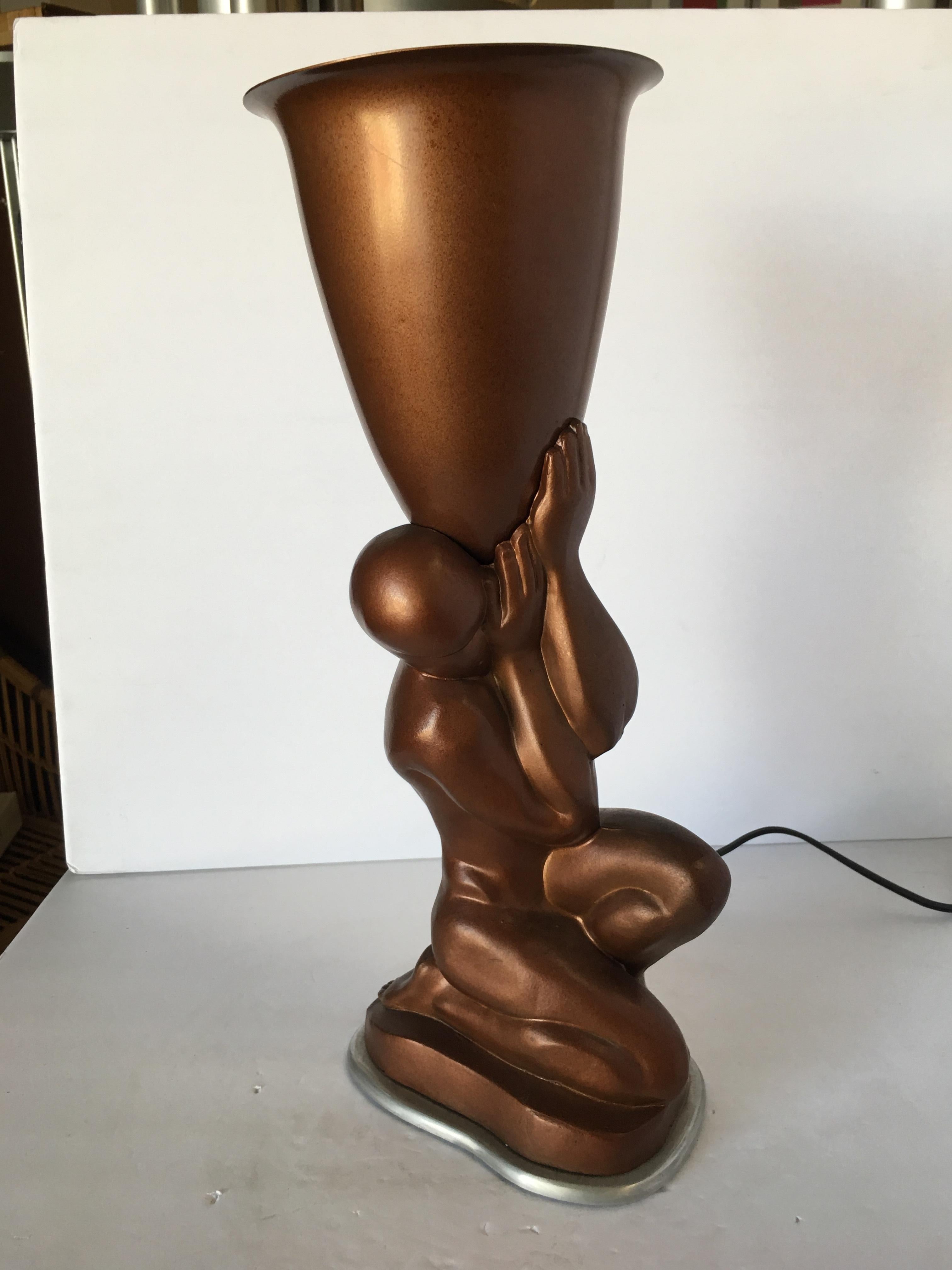 Nude Bronze Modern Male Torchiere Lamp In Excellent Condition In Van Nuys, CA