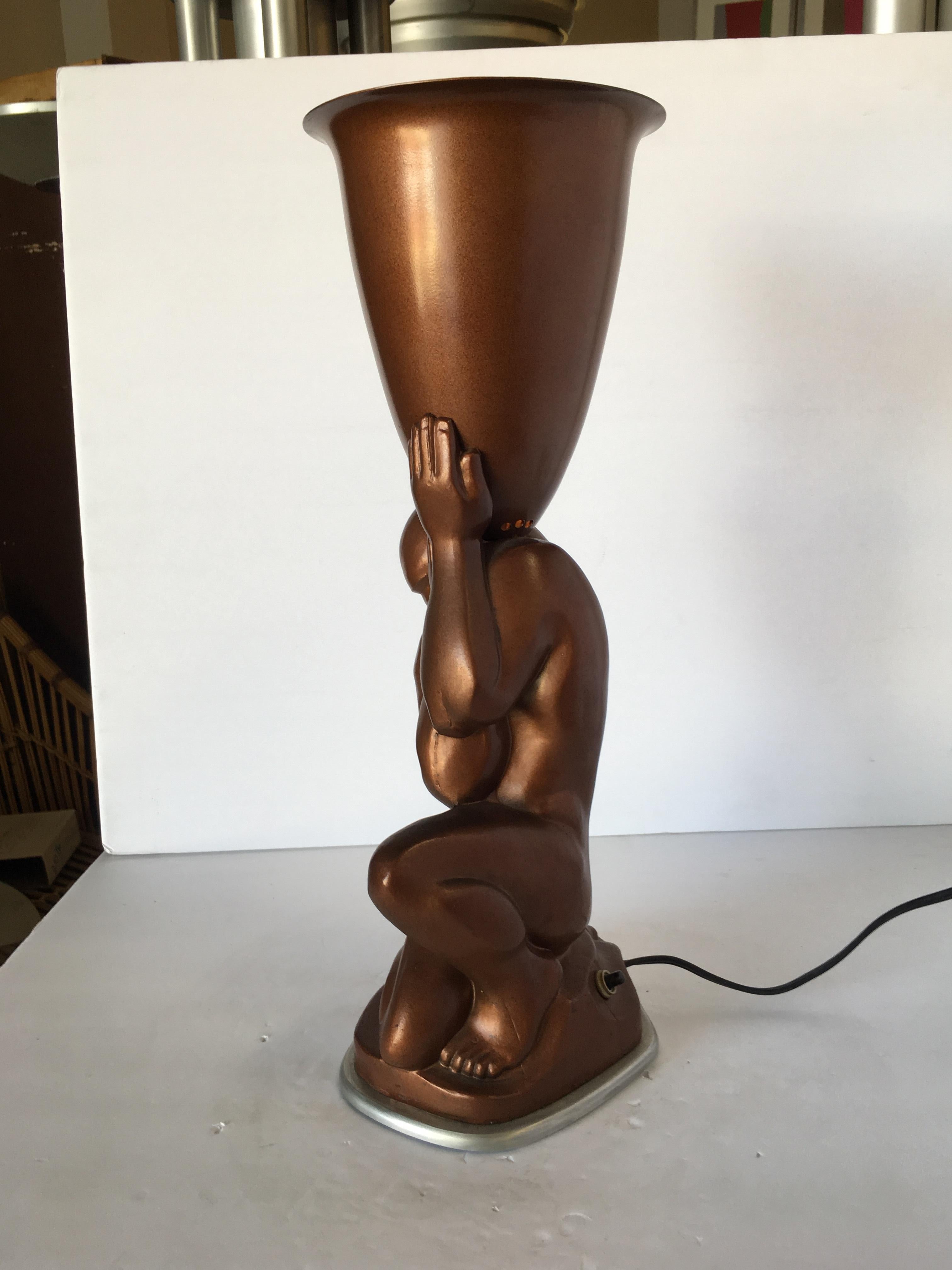 Late 20th Century Nude Bronze Modern Male Torchiere Lamp