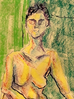 “Nude in the Green Realm” Sitting Woman Portrait - Pastel by Louis Nadalini